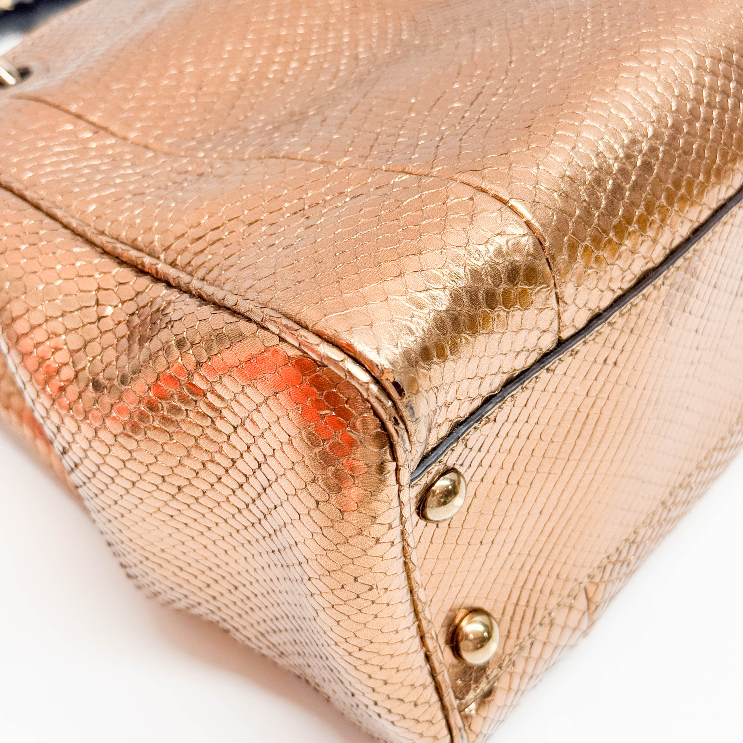 Bamboo Bronze Metallic Python Embossed Two Way Bag