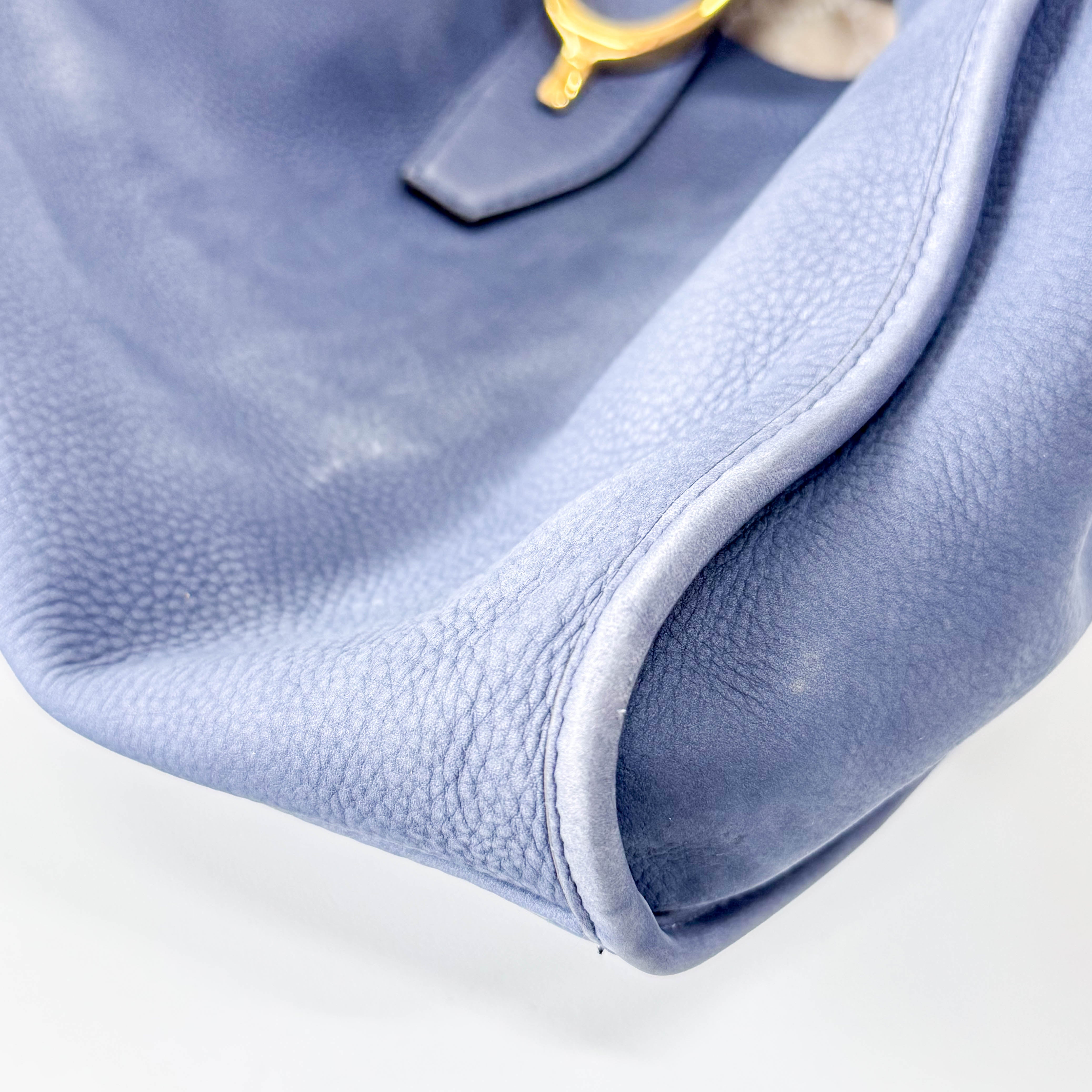 Dusty Blue Leather Handle Bag