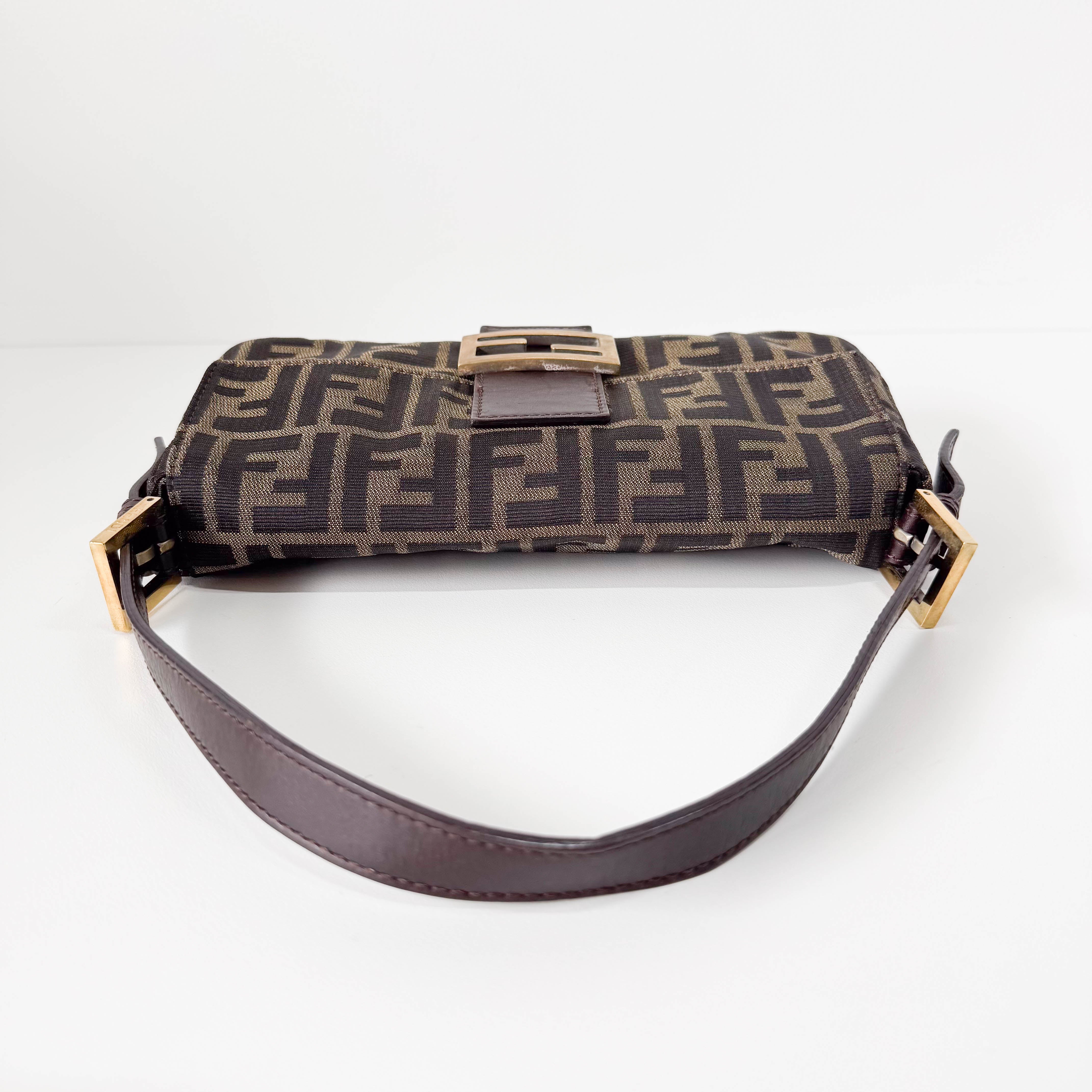 Zucca Baguette Brown Canvas Shoulder Bag