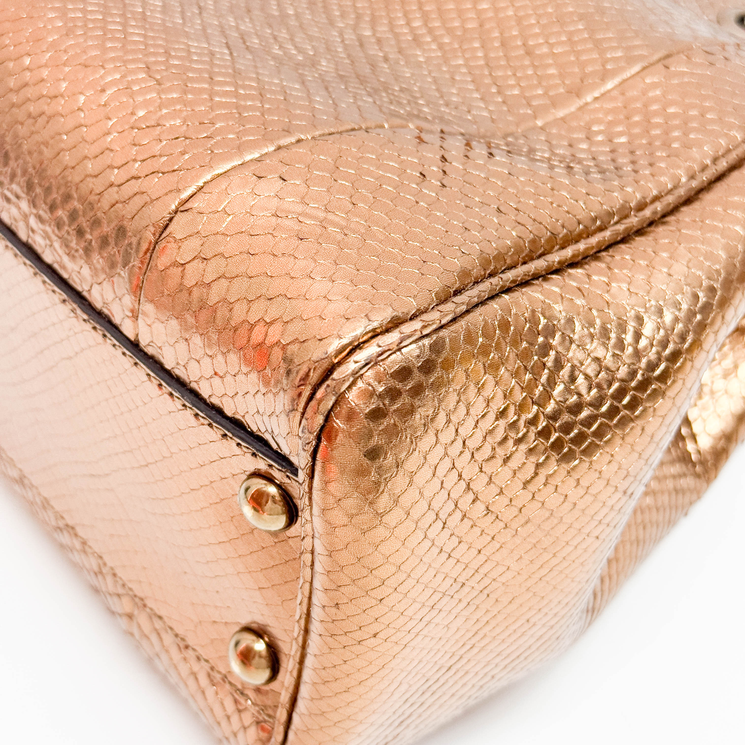 Bamboo Bronze Metallic Python Embossed Two Way Bag