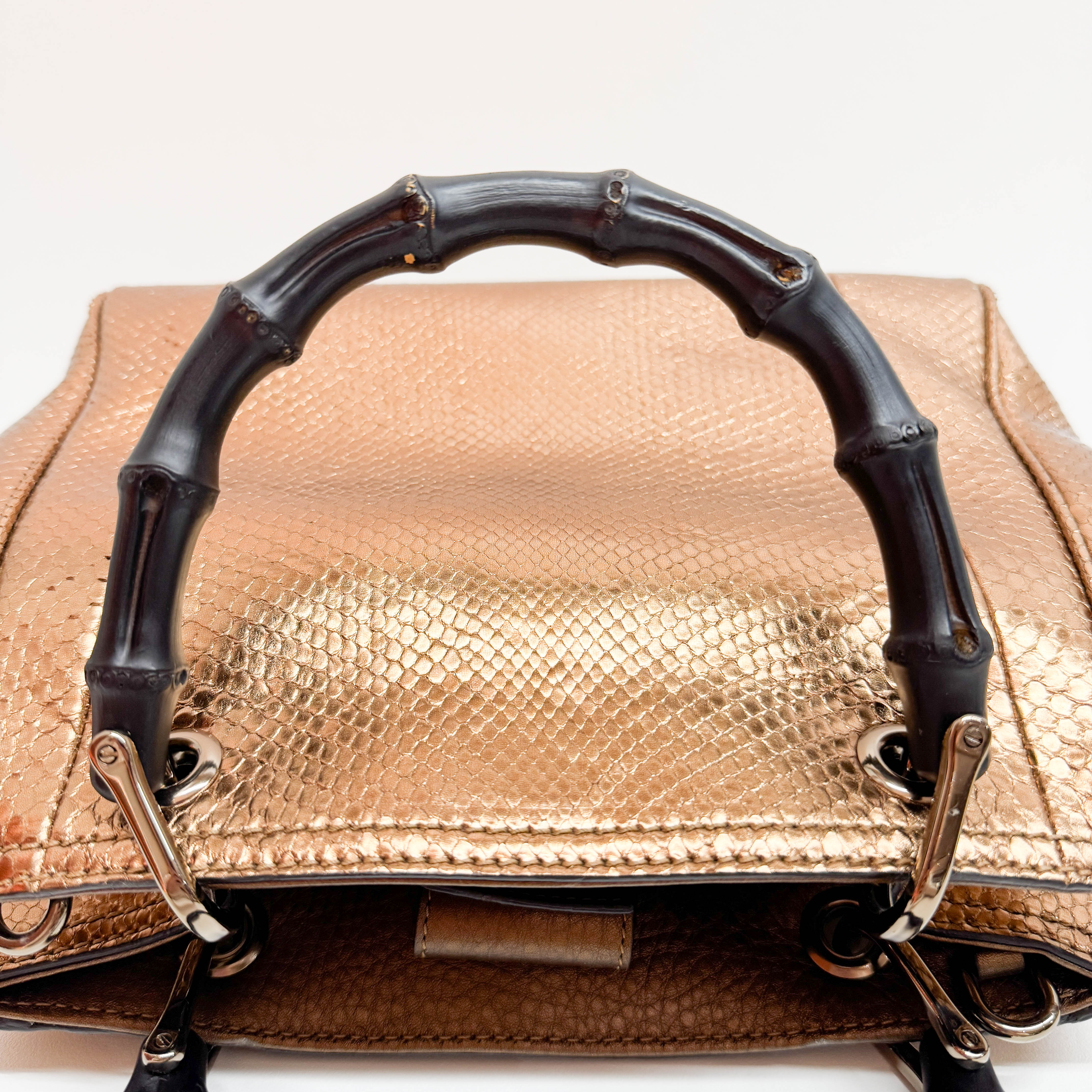 Bamboo Bronze Metallic Python Embossed Two Way Bag