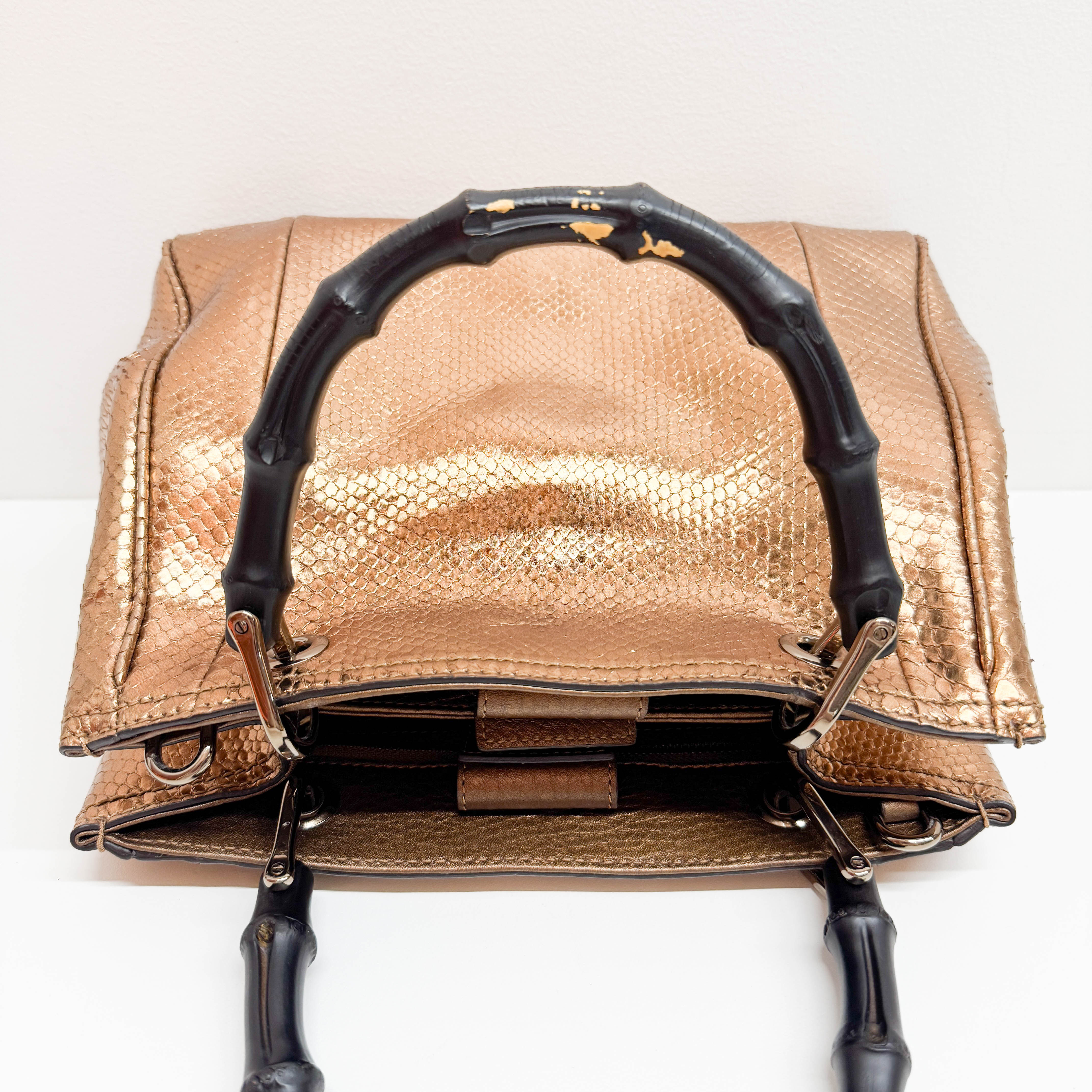 Bamboo Bronze Metallic Python Embossed Two Way Bag