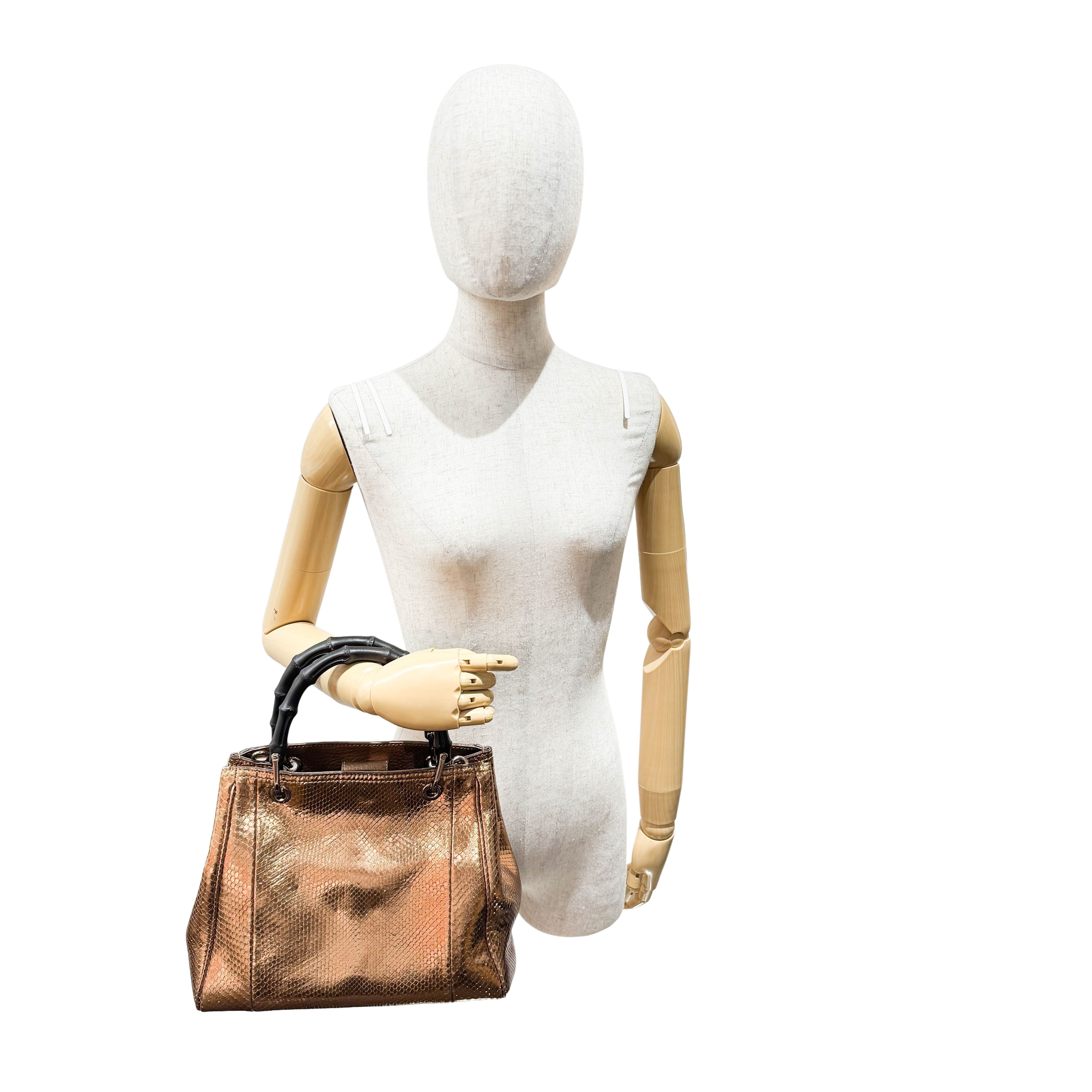 Bamboo Bronze Metallic Python Embossed Two Way Bag