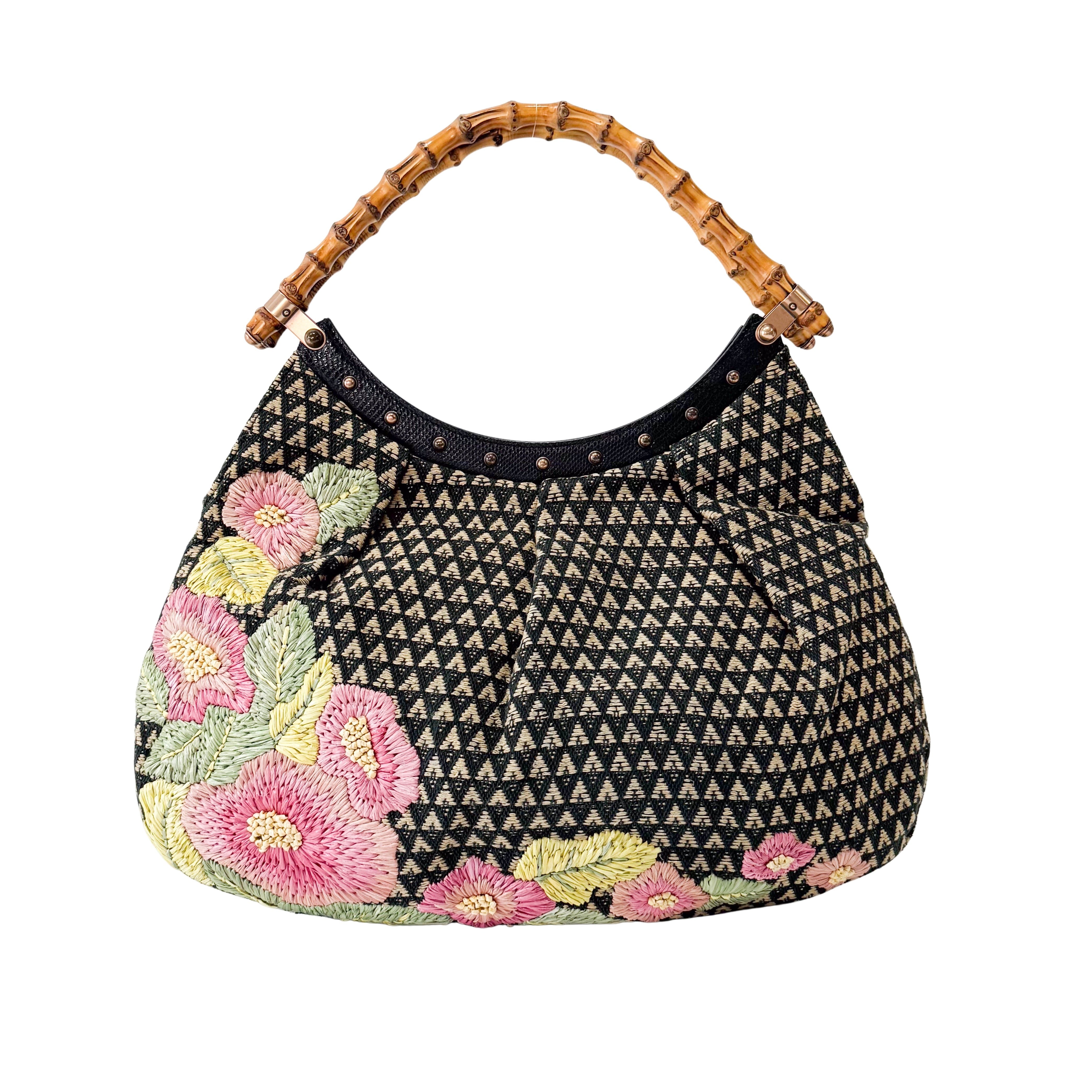 Bamboo Multi-colour Floral Embroidery Cotton Bag