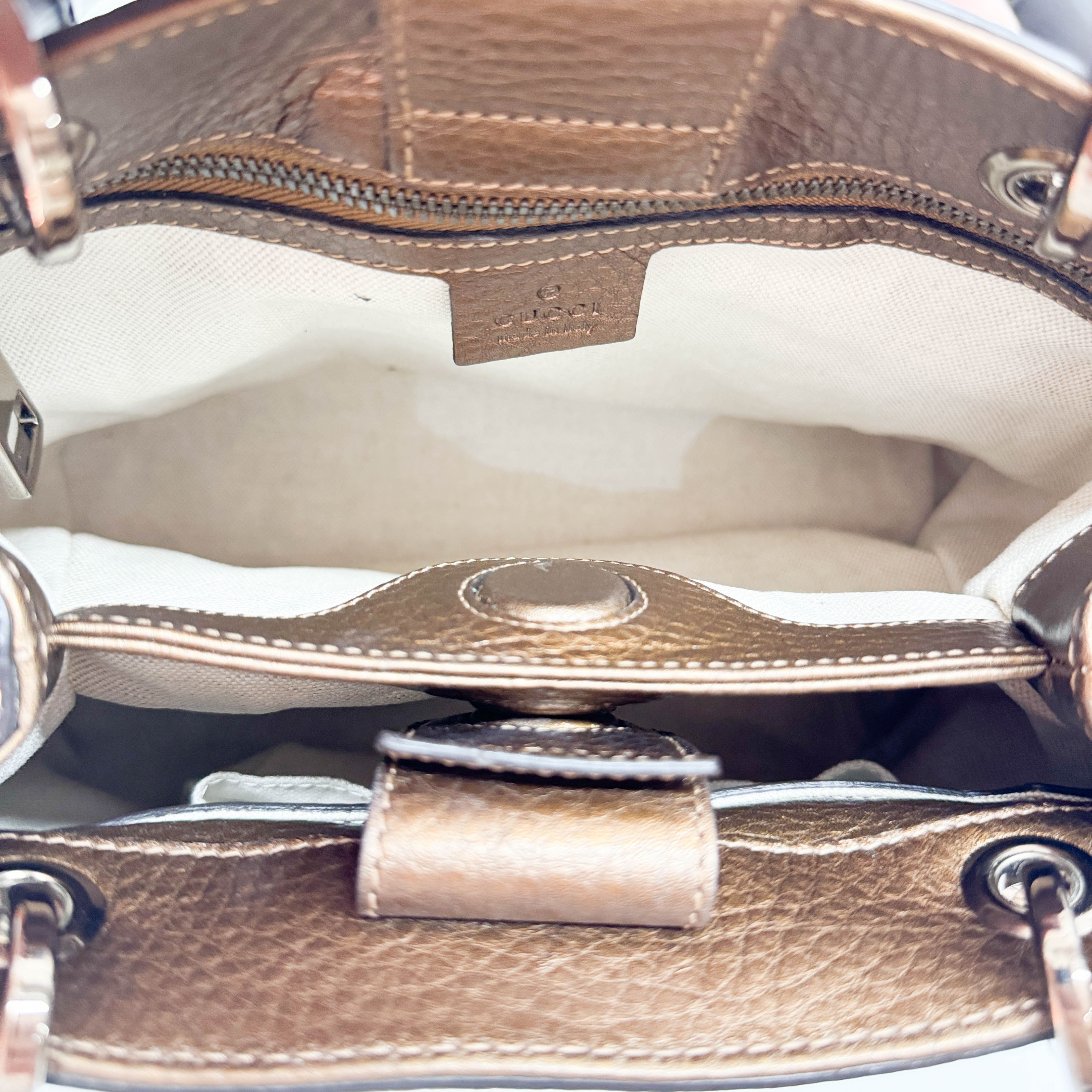 Bamboo Bronze Metallic Python Embossed Two Way Bag