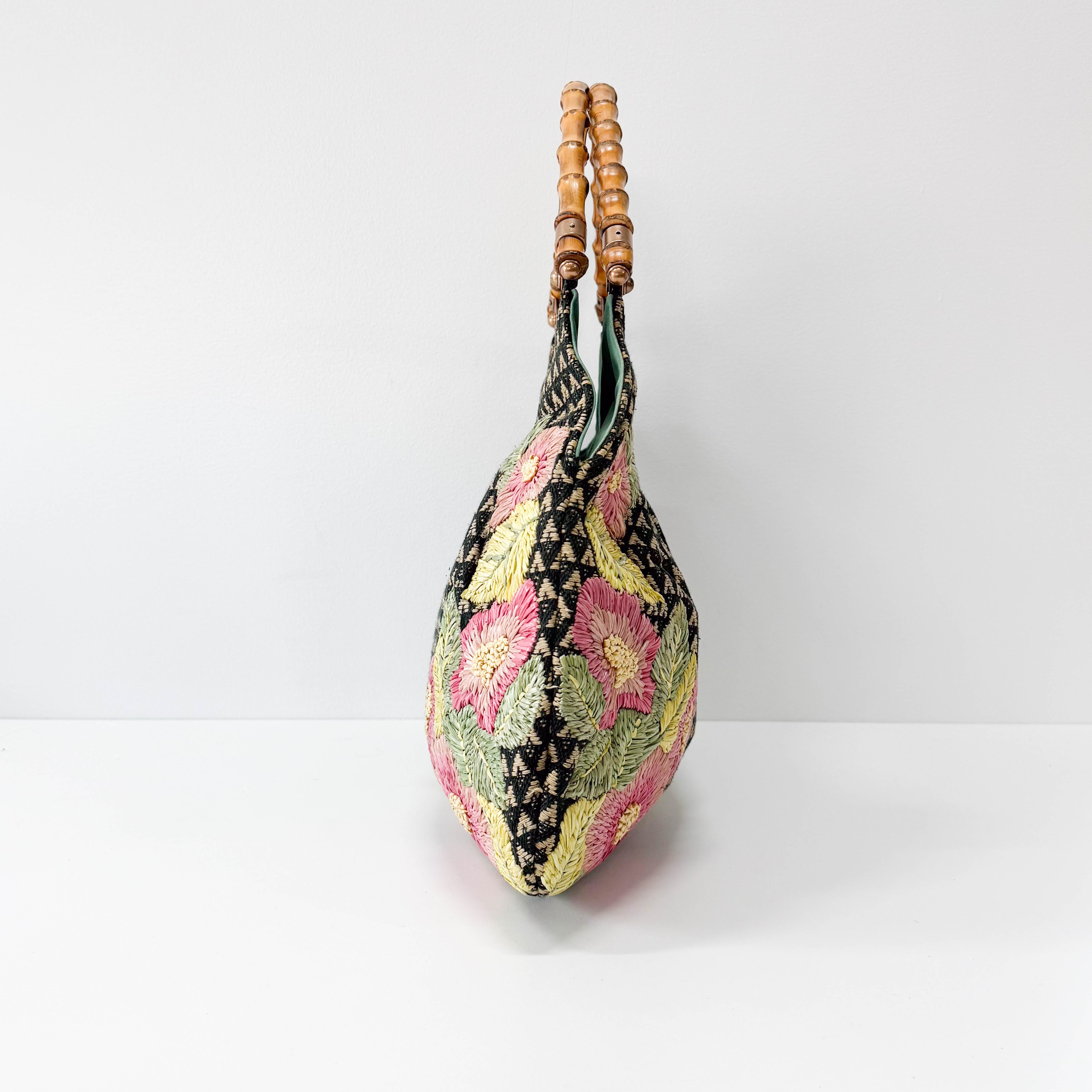 Bamboo Multi-colour Floral Embroidery Cotton Bag