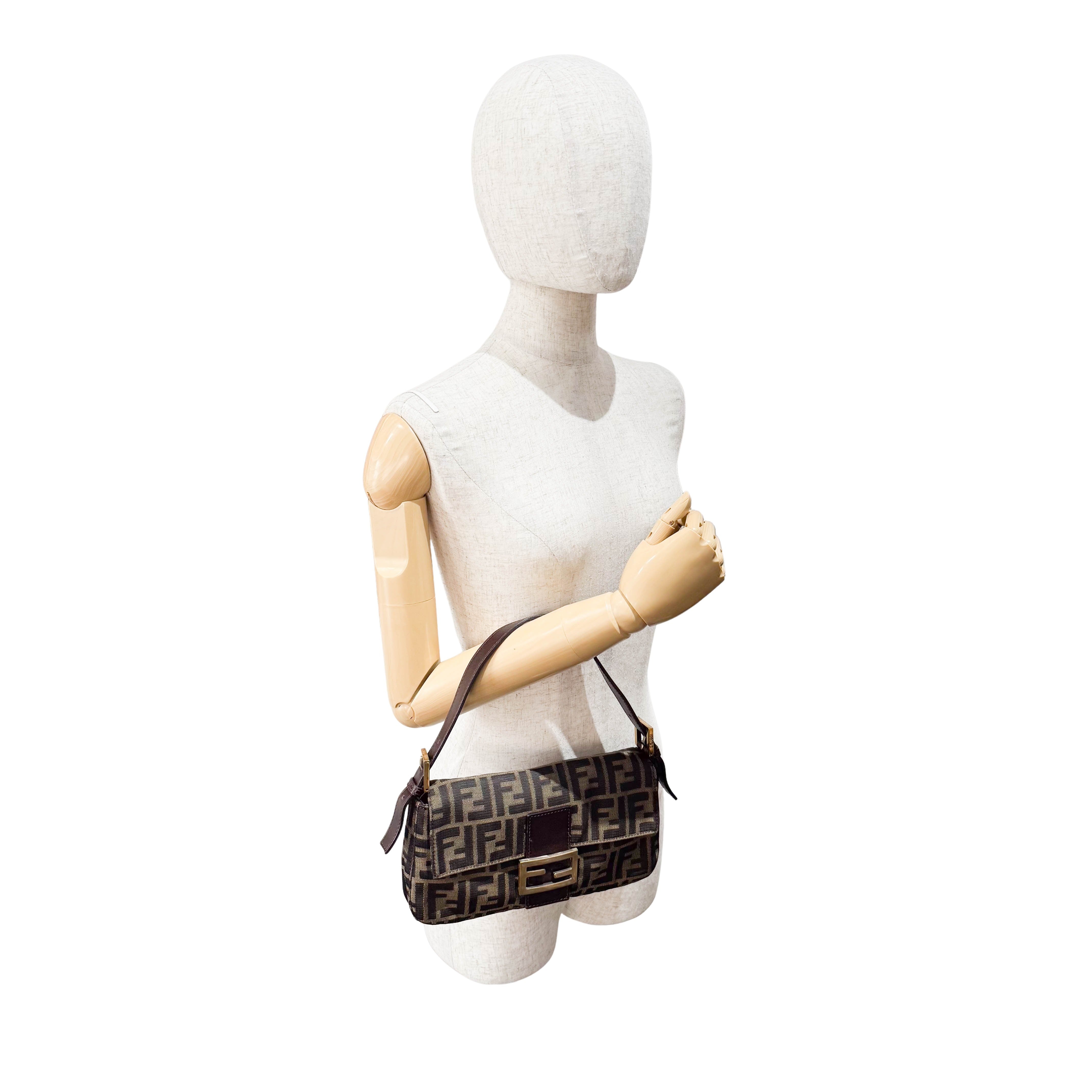 Zucca Baguette Brown Canvas Shoulder Bag