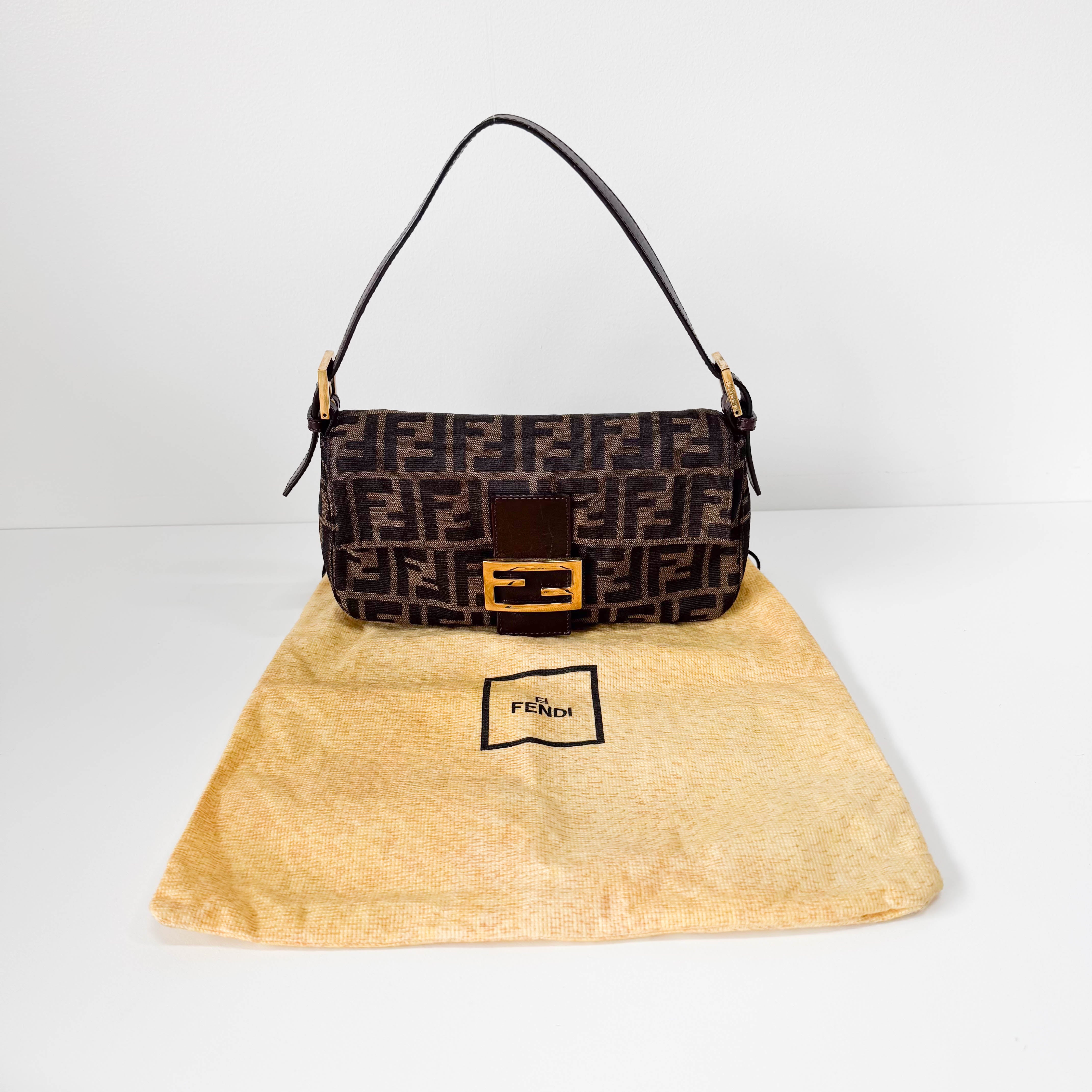 Zucca Baguette Brown Canvas Shoulder Bag