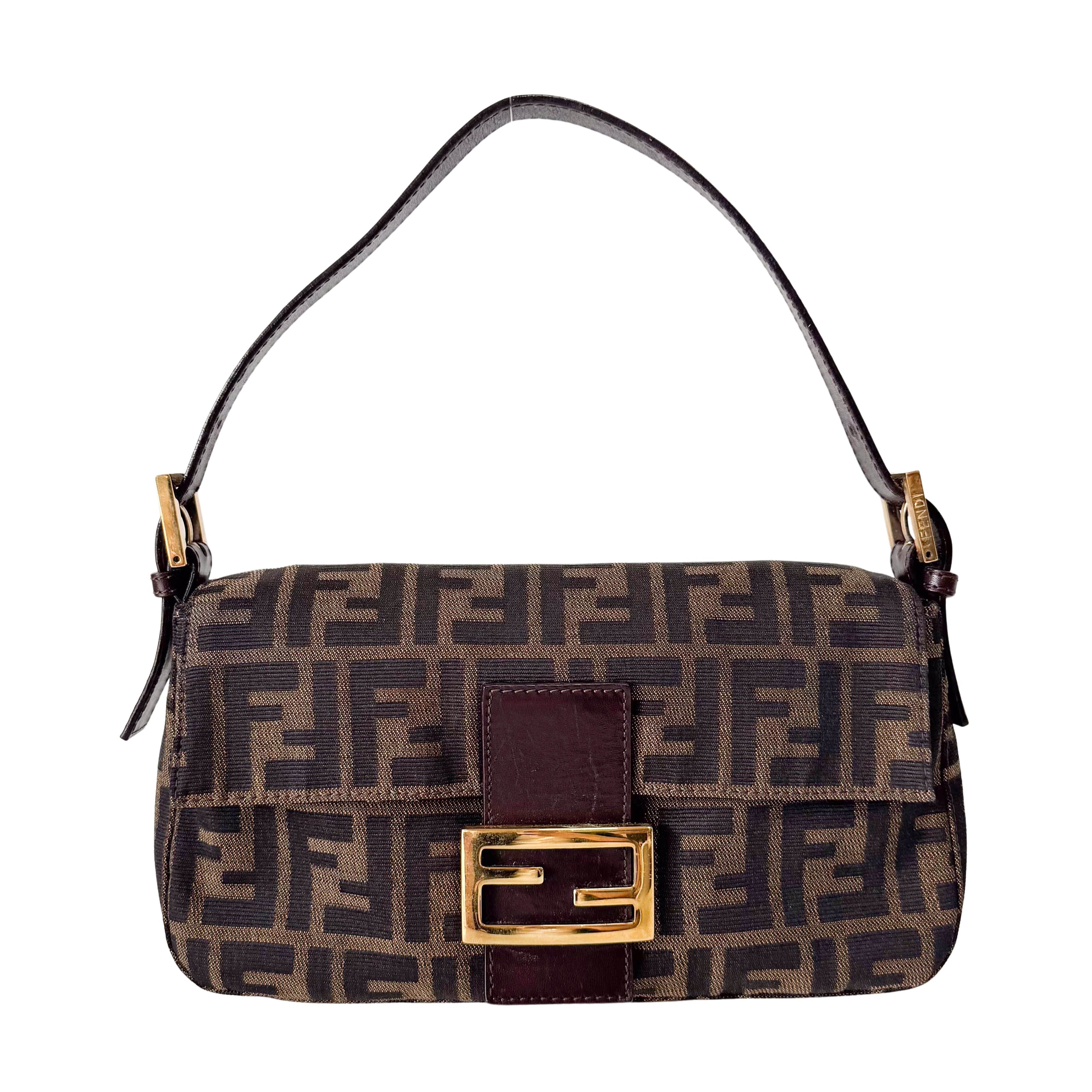 Zucca Baguette Brown Canvas Shoulder Bag