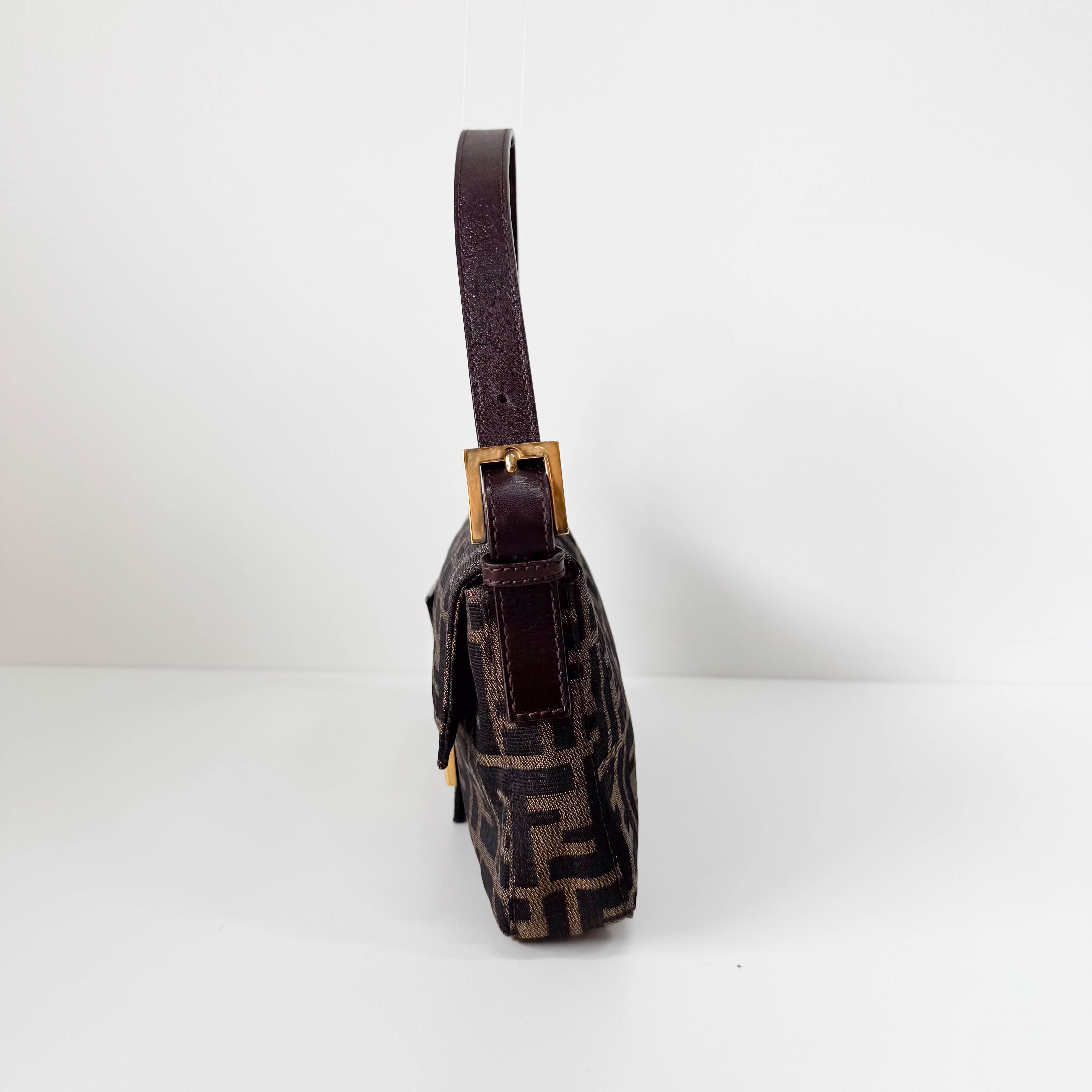 Zucca Baguette Brown Canvas Shoulder Bag