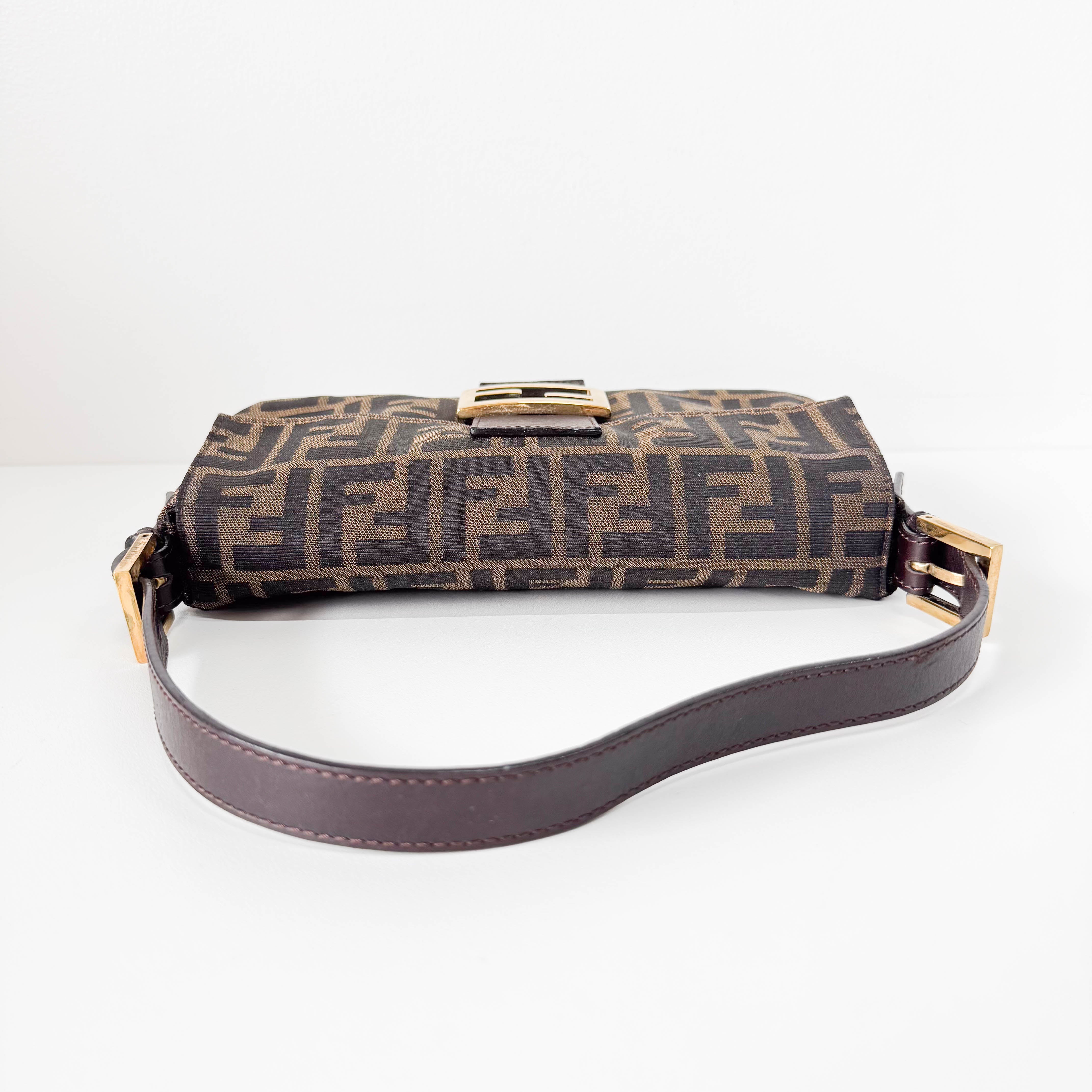 Zucca Baguette Brown Canvas Shoulder Bag