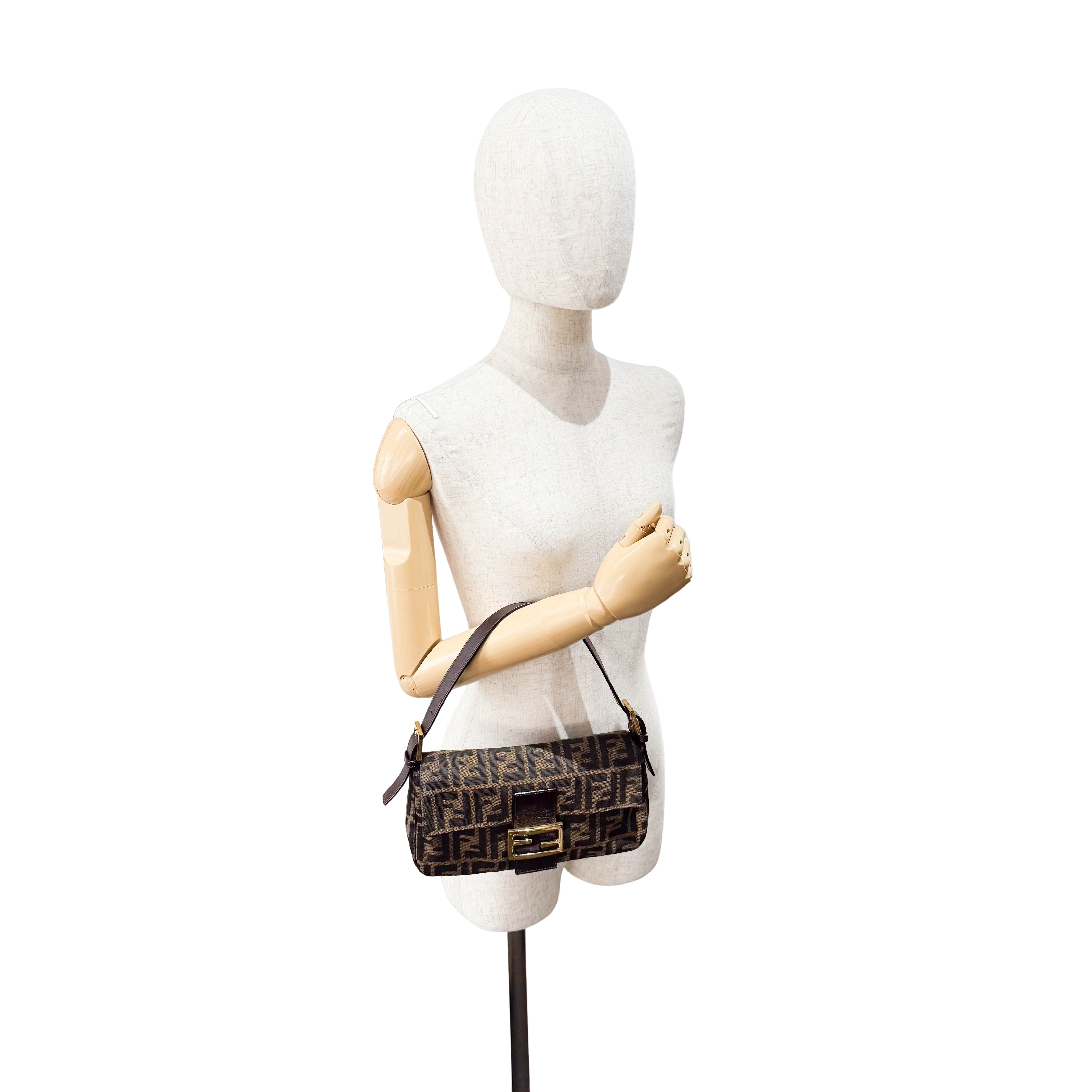 Zucca Baguette Brown Canvas Shoulder Bag