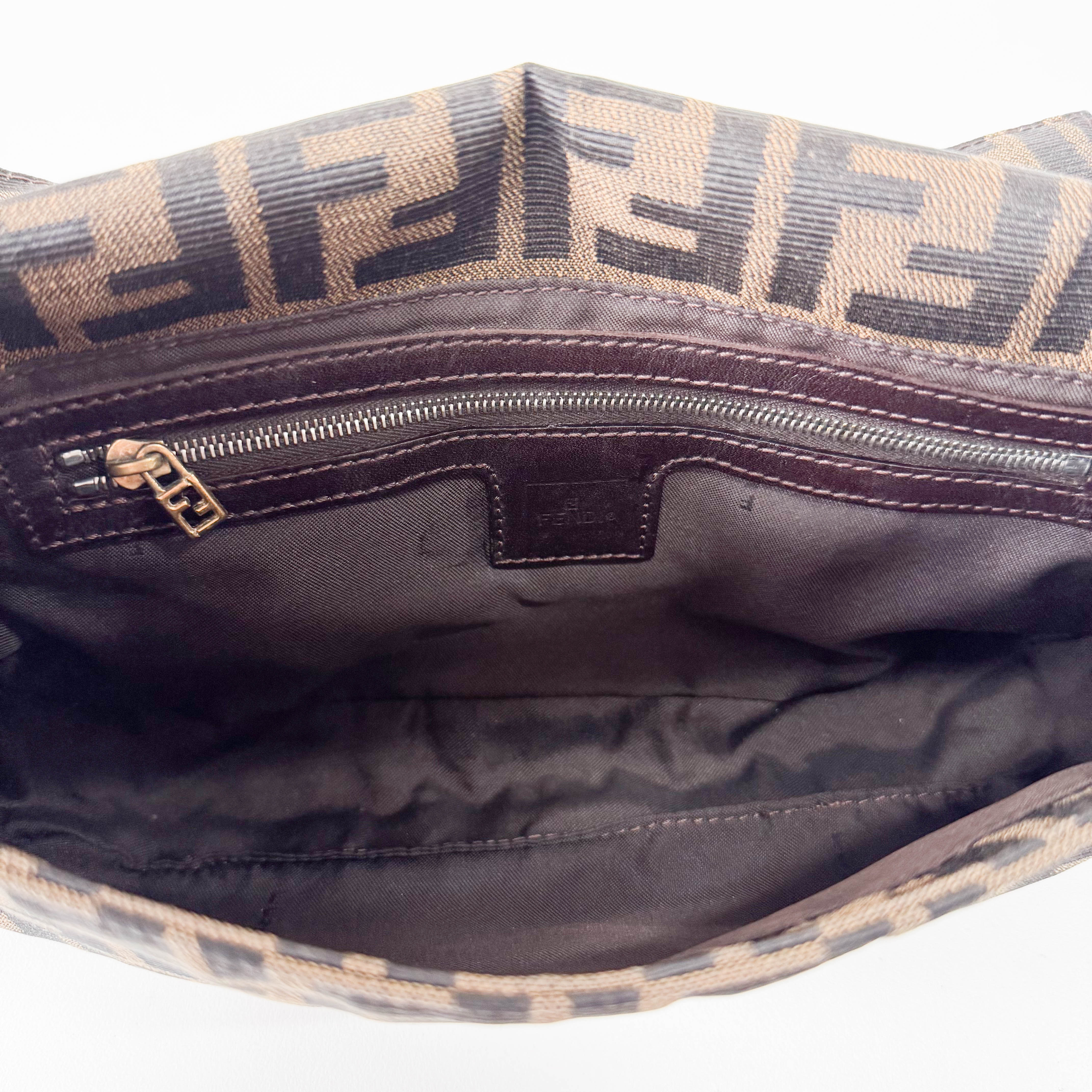 Zucca Baguette Brown Canvas Shoulder Bag