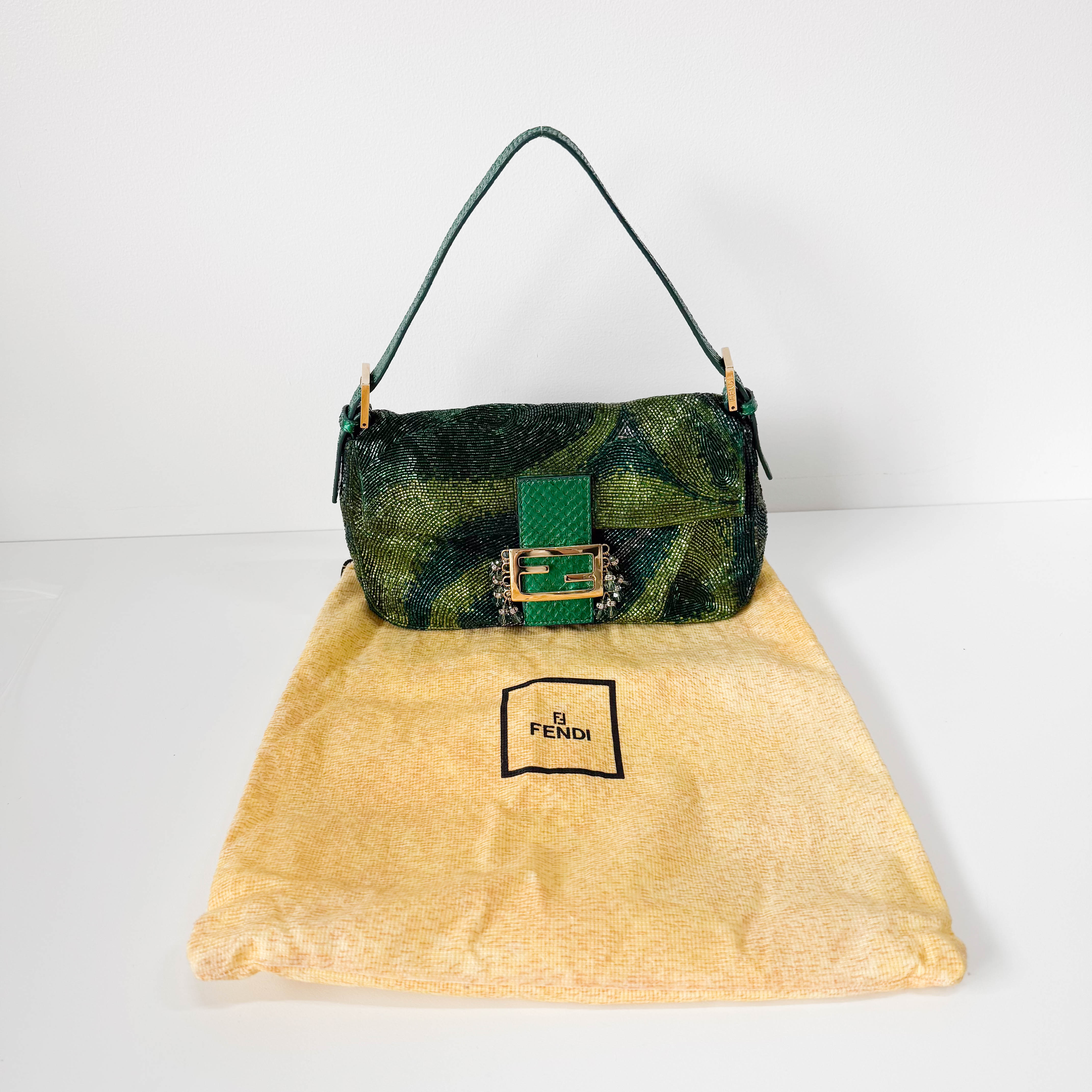 Limited Edition Baguette Green Beads With Charms Shoulder Bag