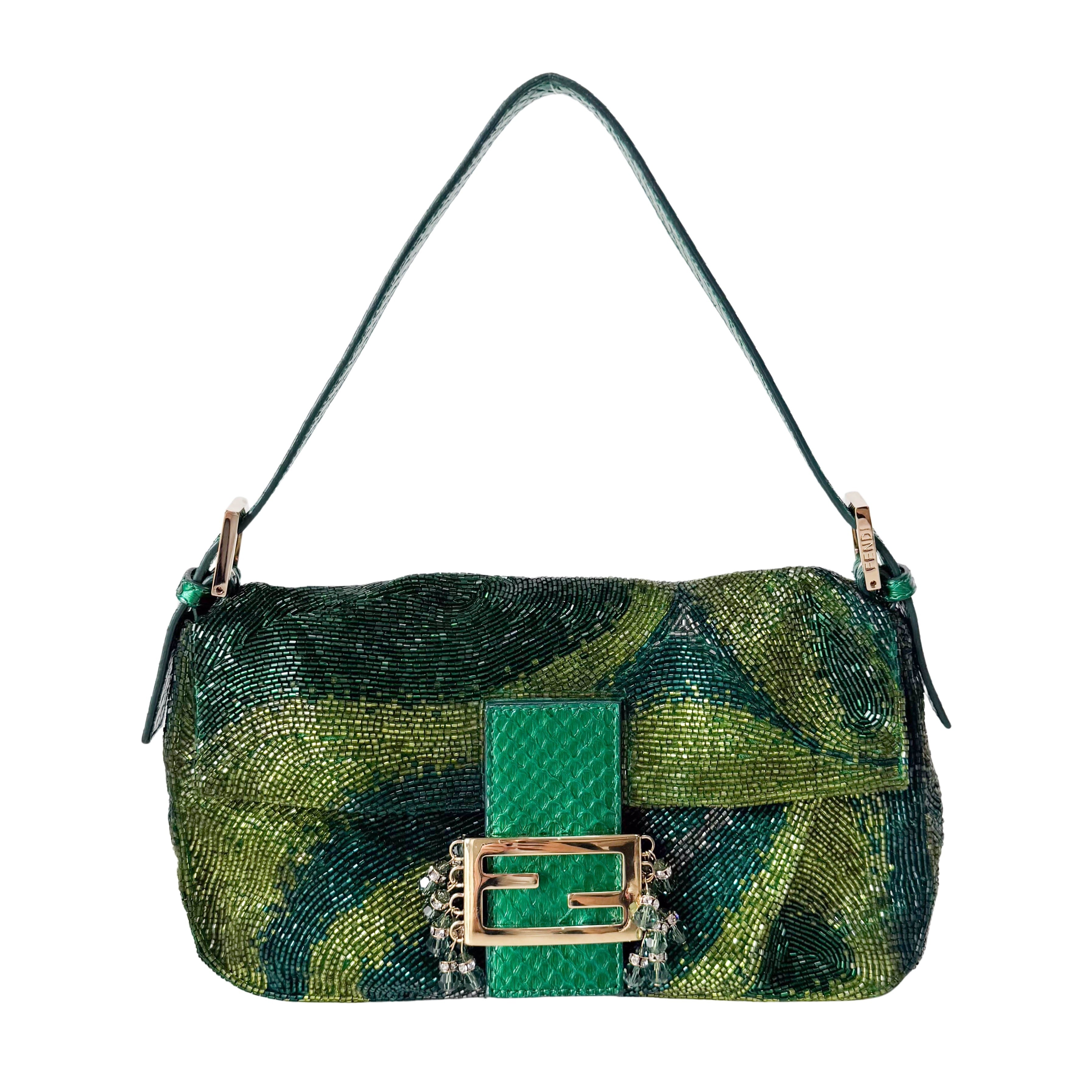 Limited Edition Baguette Green Beads With Charms Shoulder Bag