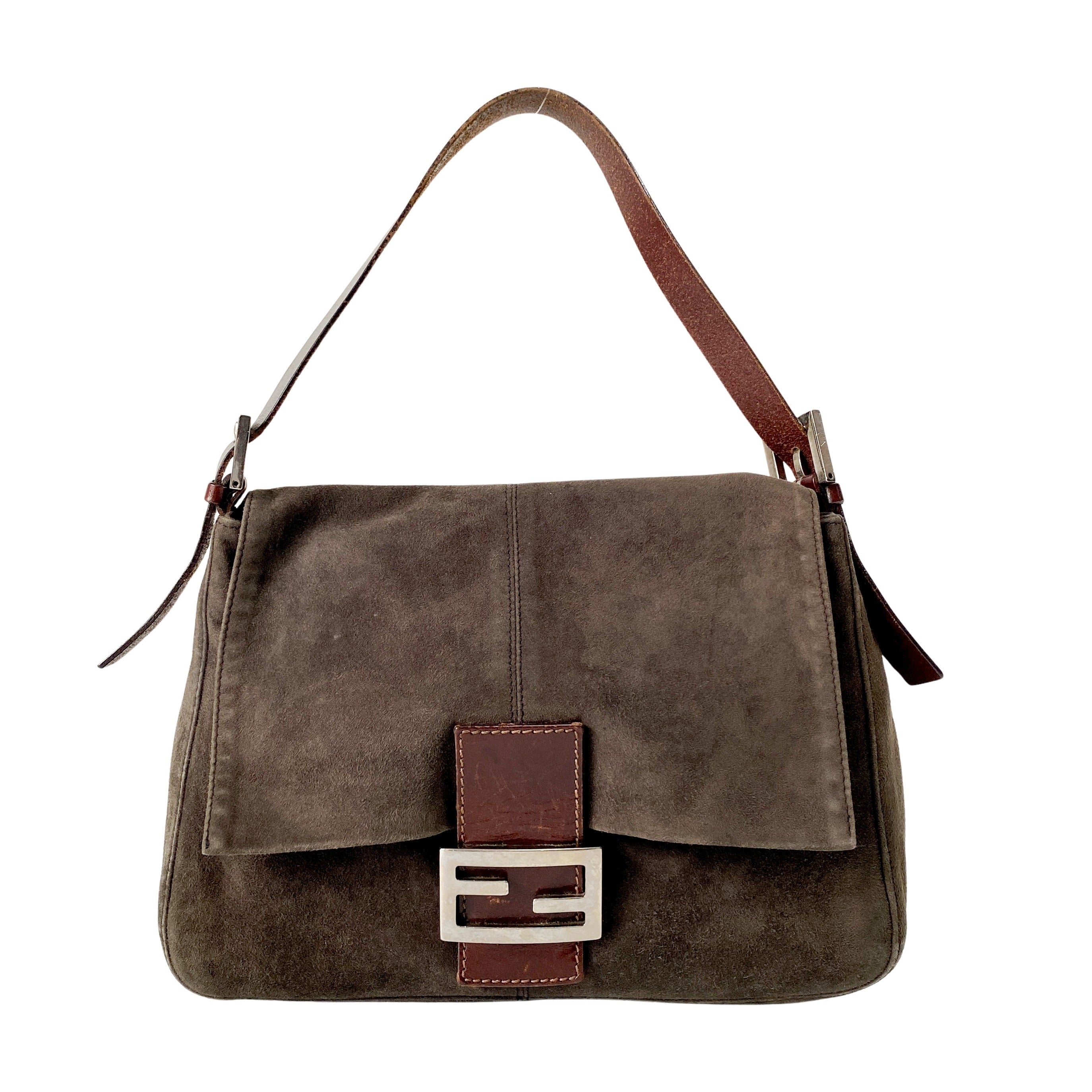 Mamma Baguette Grey Suede Shoulder Bag