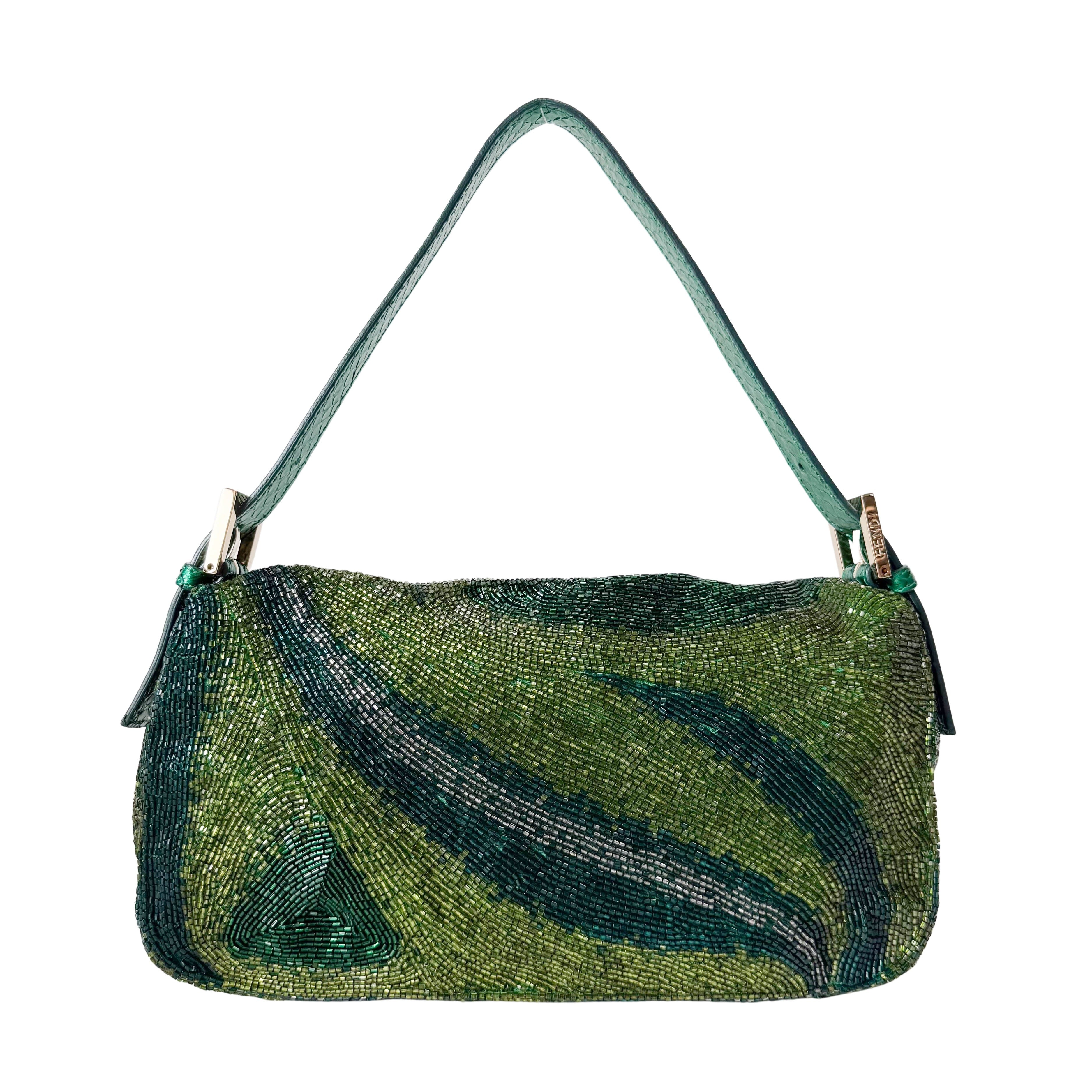Limited Edition Baguette Green Beads With Charms Shoulder Bag
