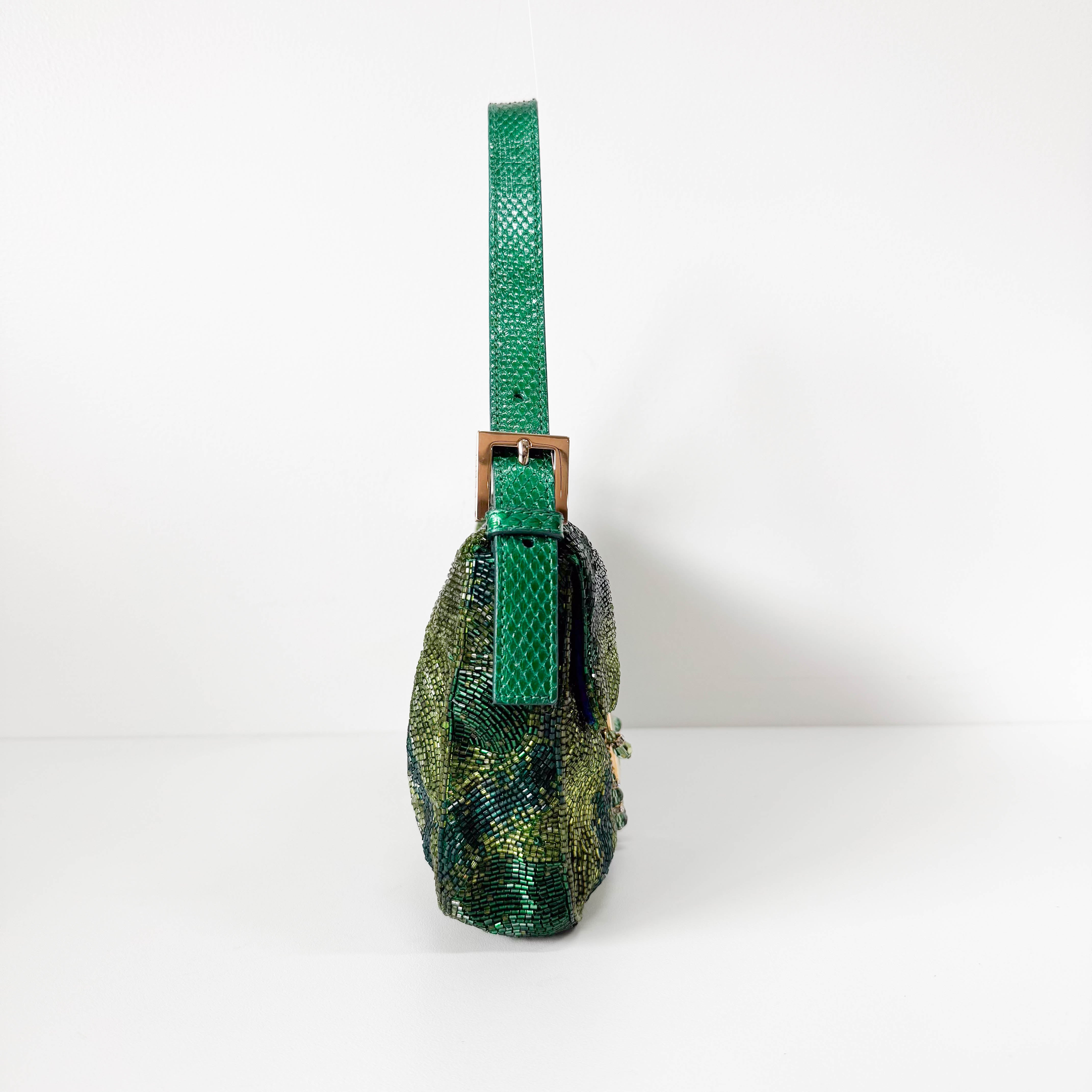 Limited Edition Baguette Green Beads With Charms Shoulder Bag