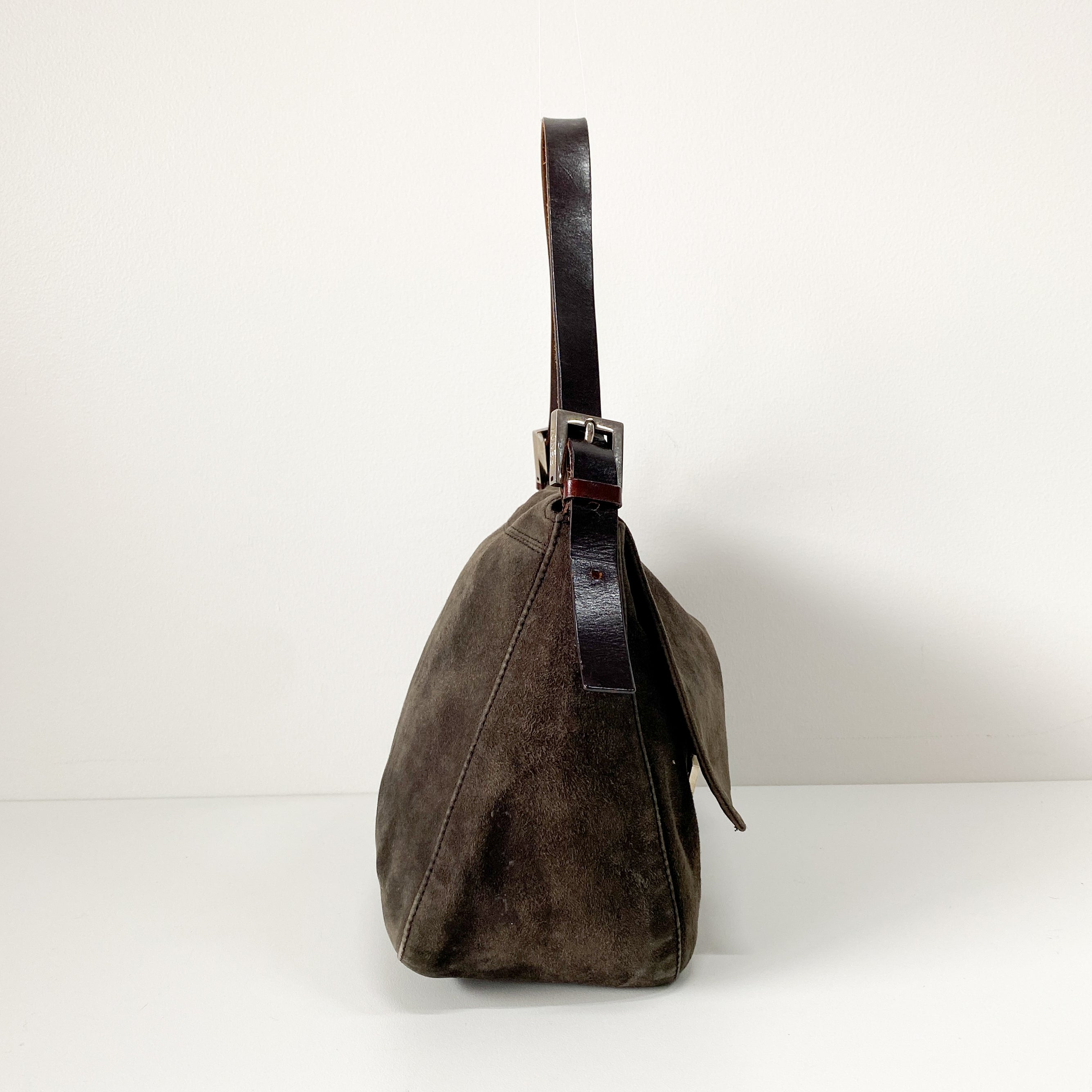 Mamma Baguette Grey Suede Shoulder Bag