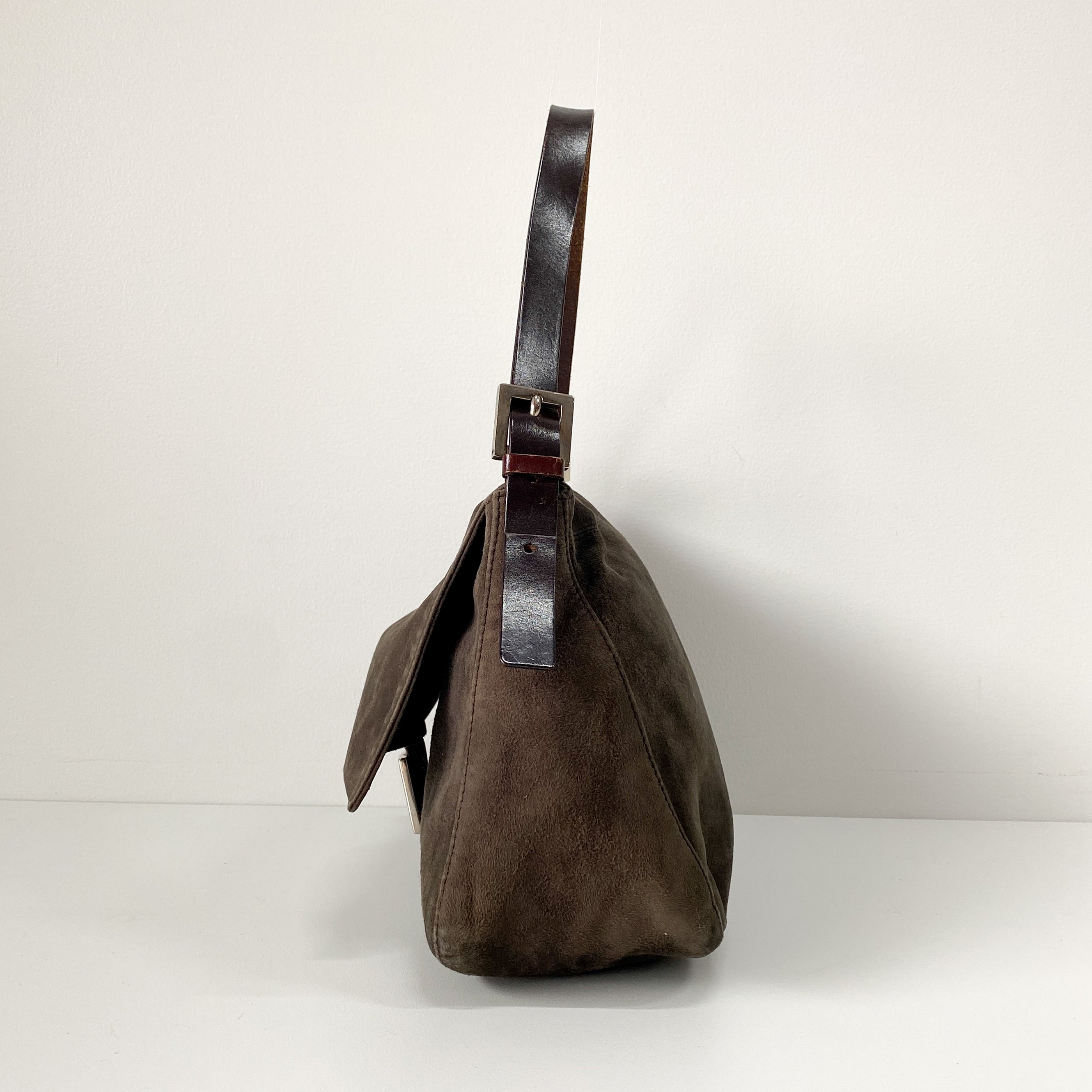 Mamma Baguette Grey Suede Shoulder Bag