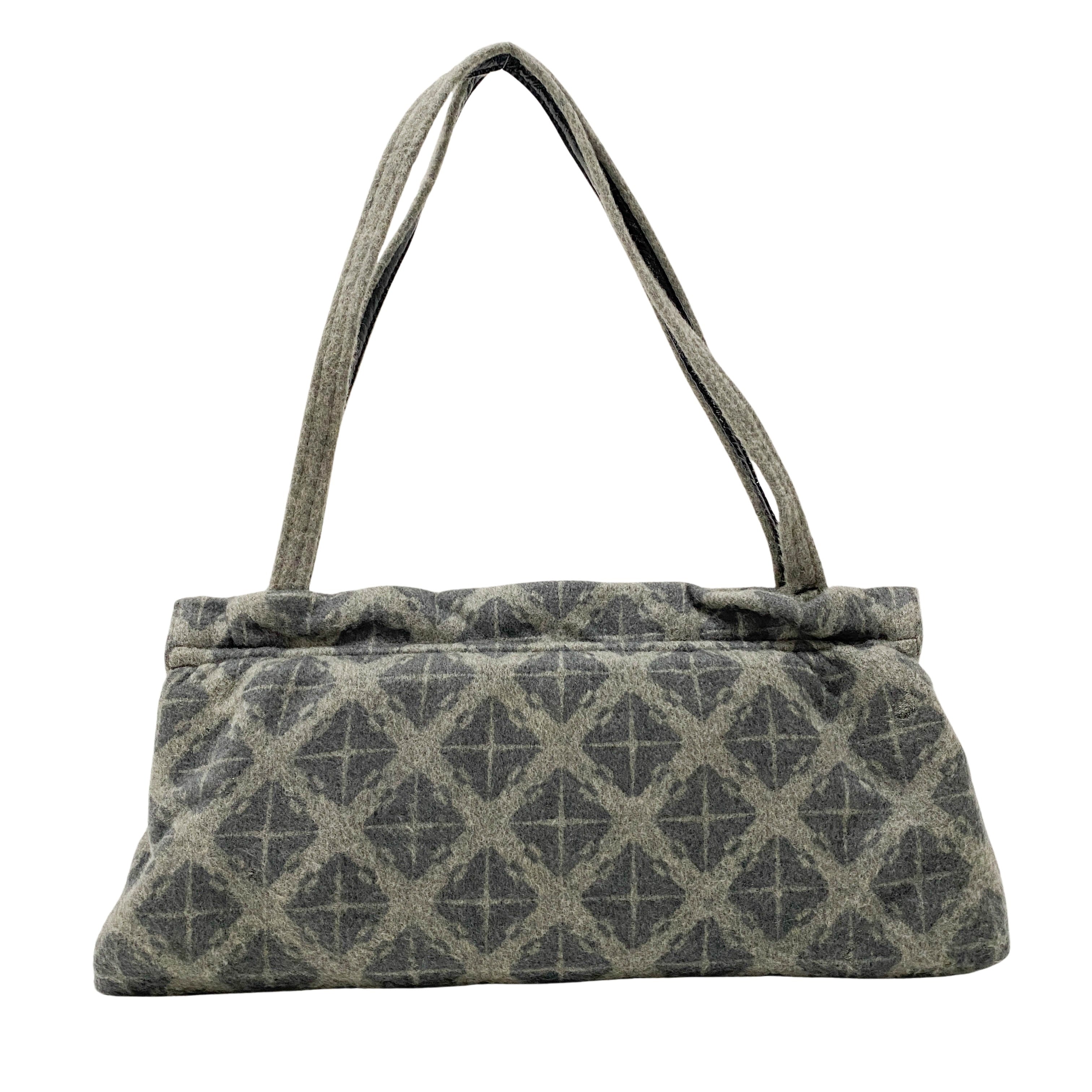 Grey Cross Pattern Wool Shoulder Bag