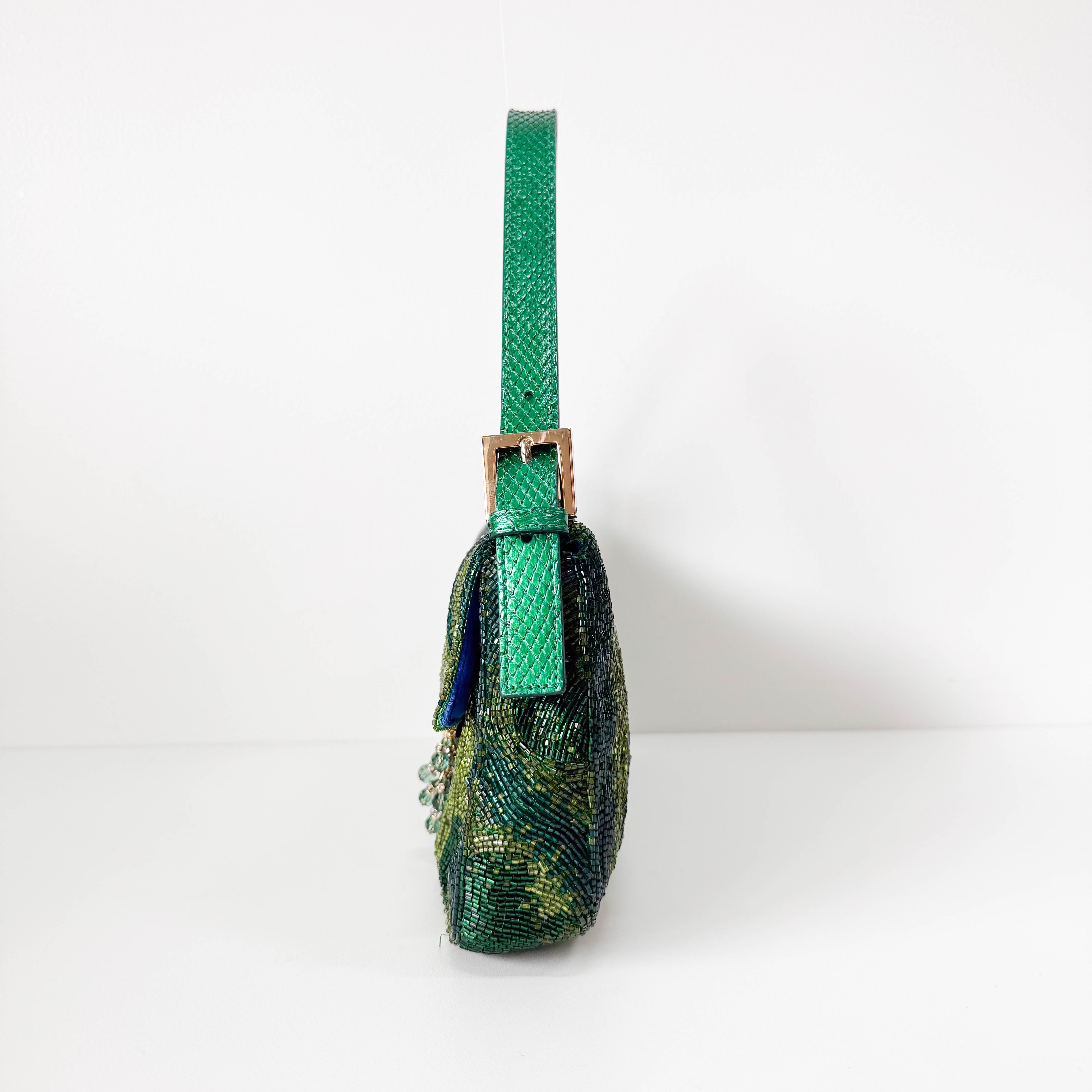 Limited Edition Baguette Green Beads With Charms Shoulder Bag