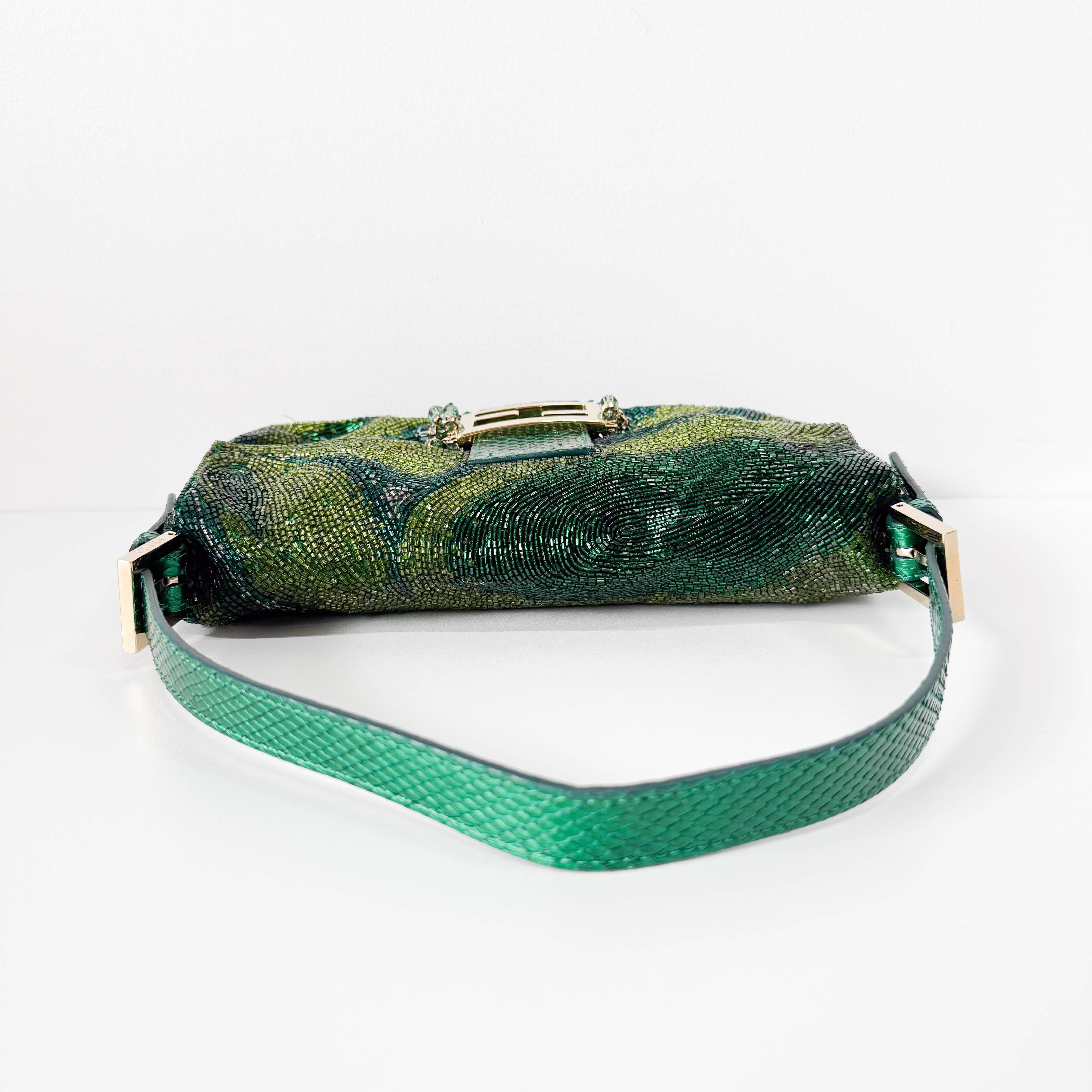 Limited Edition Baguette Green Beads With Charms Shoulder Bag