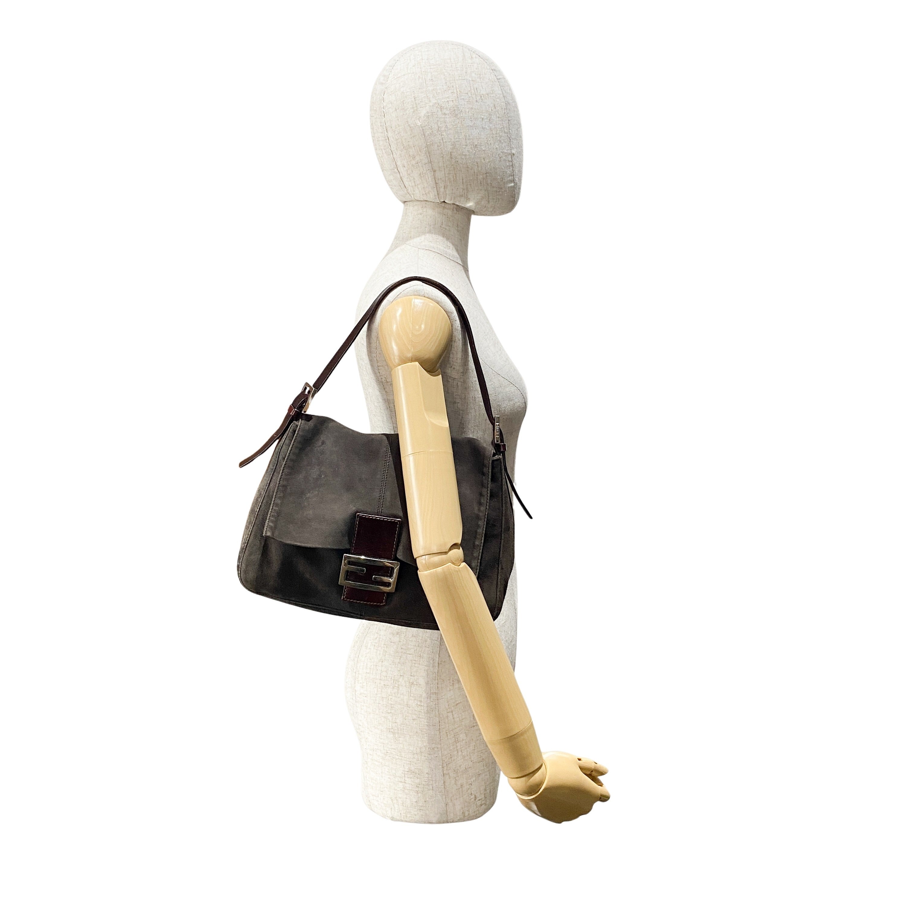 Mamma Baguette Grey Suede Shoulder Bag