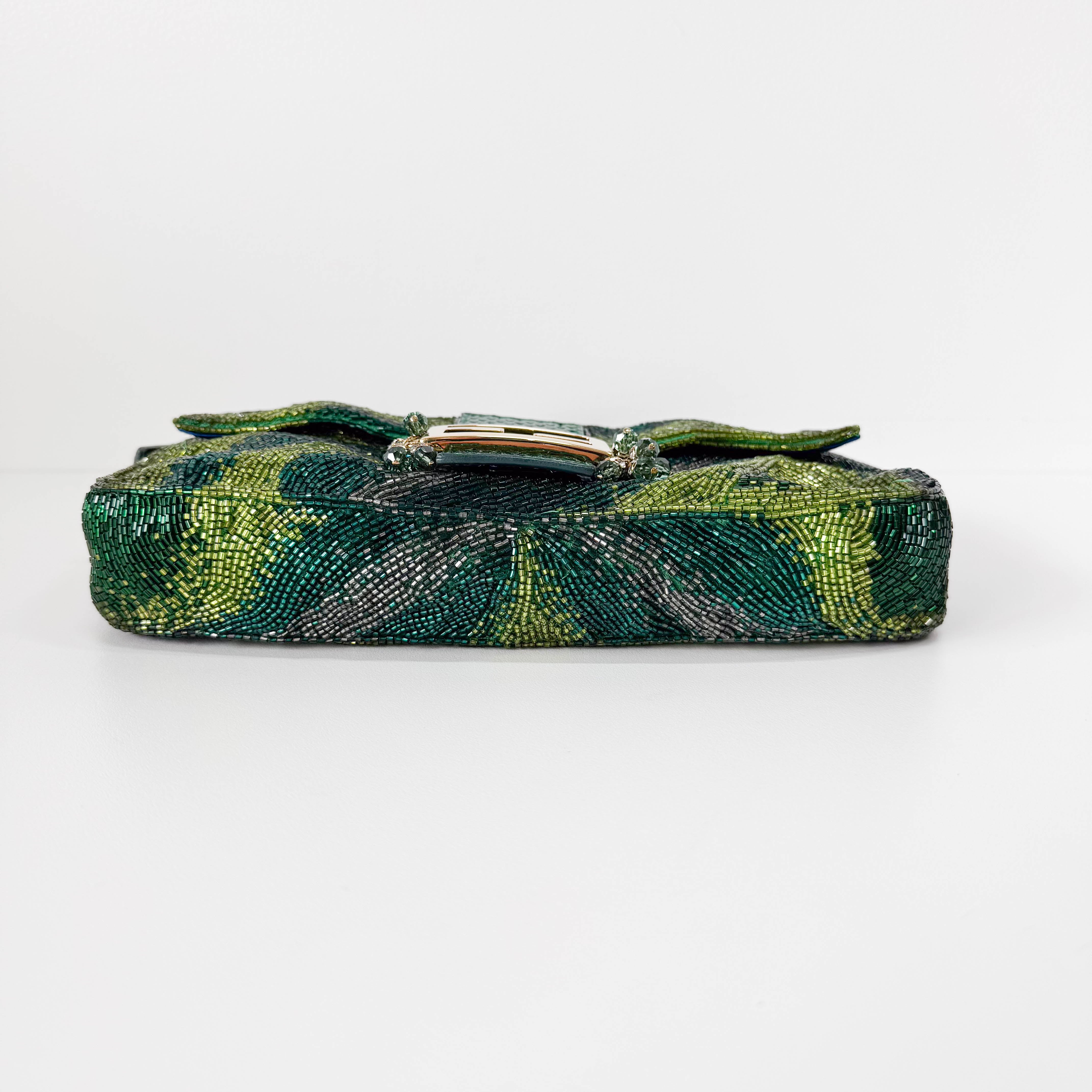 Limited Edition Baguette Green Beads With Charms Shoulder Bag