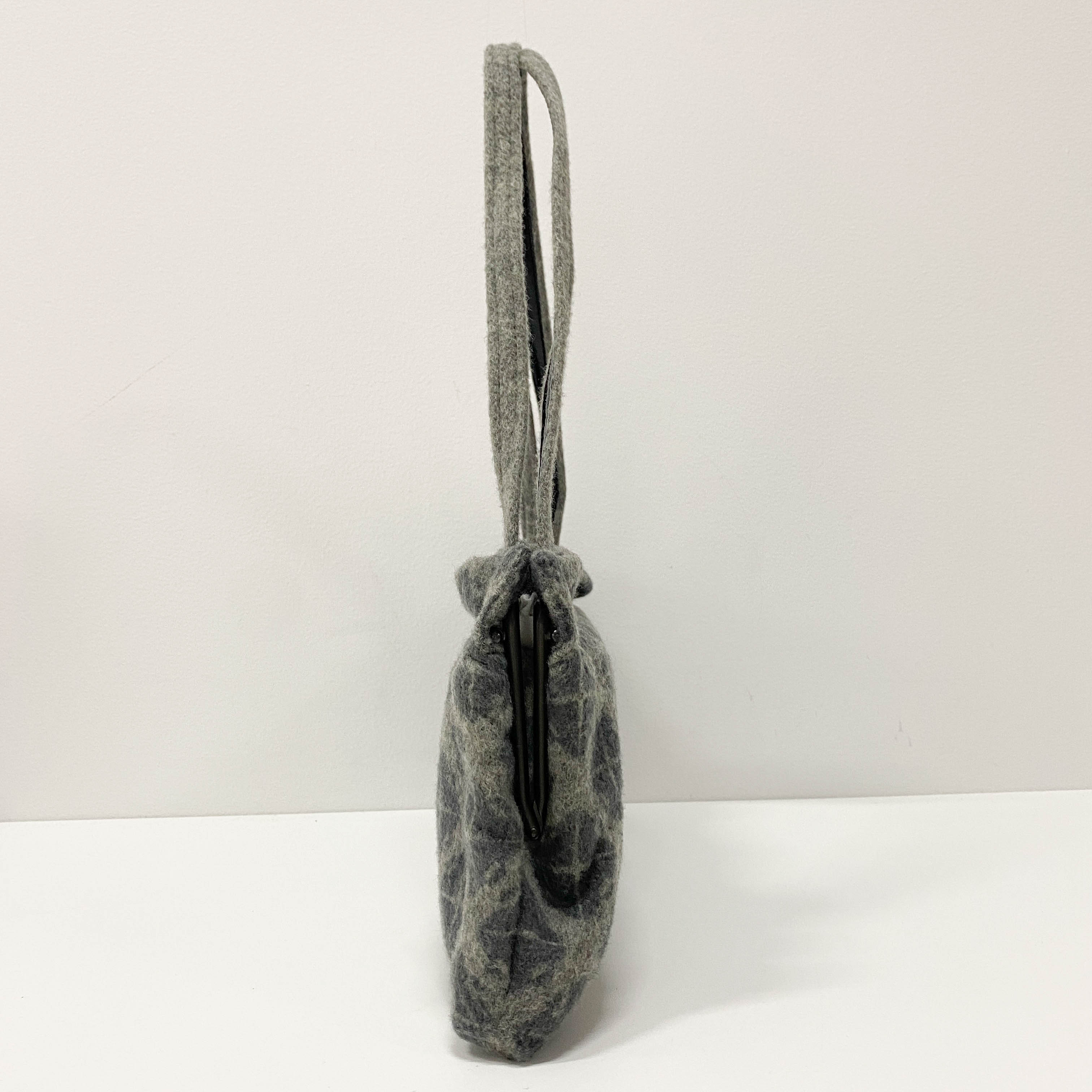 Grey Cross Pattern Wool Shoulder Bag