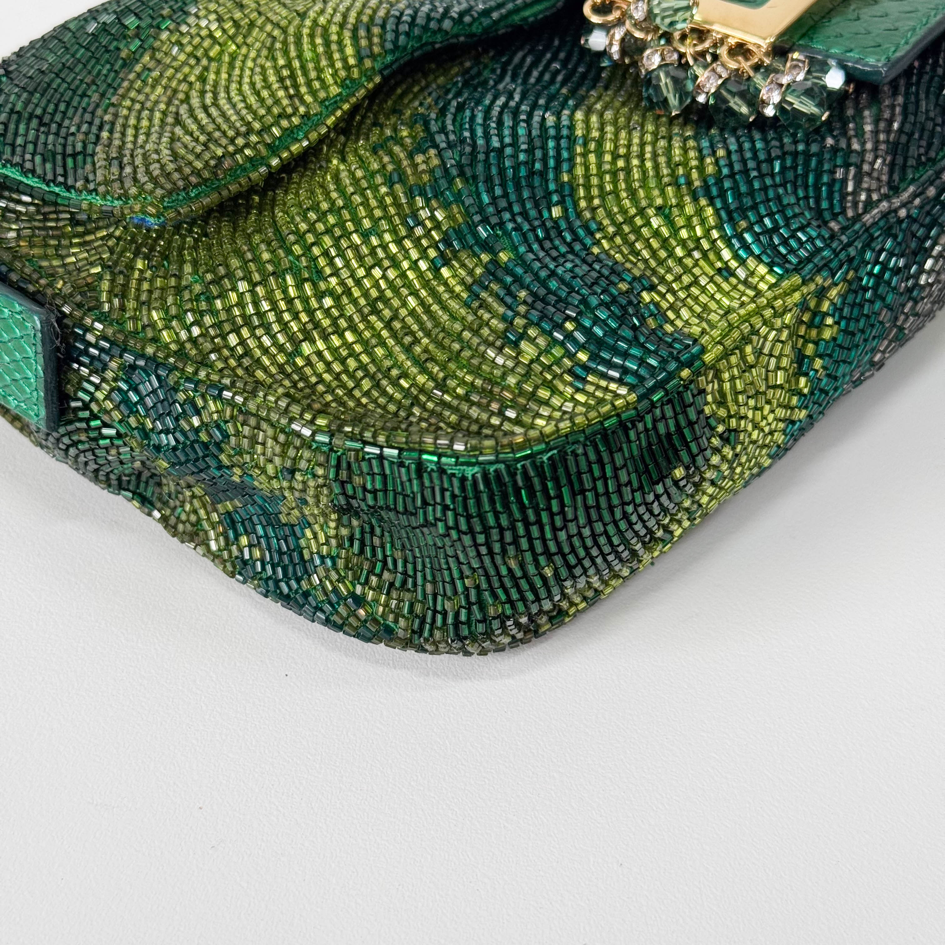 Limited Edition Baguette Green Beads With Charms Shoulder Bag