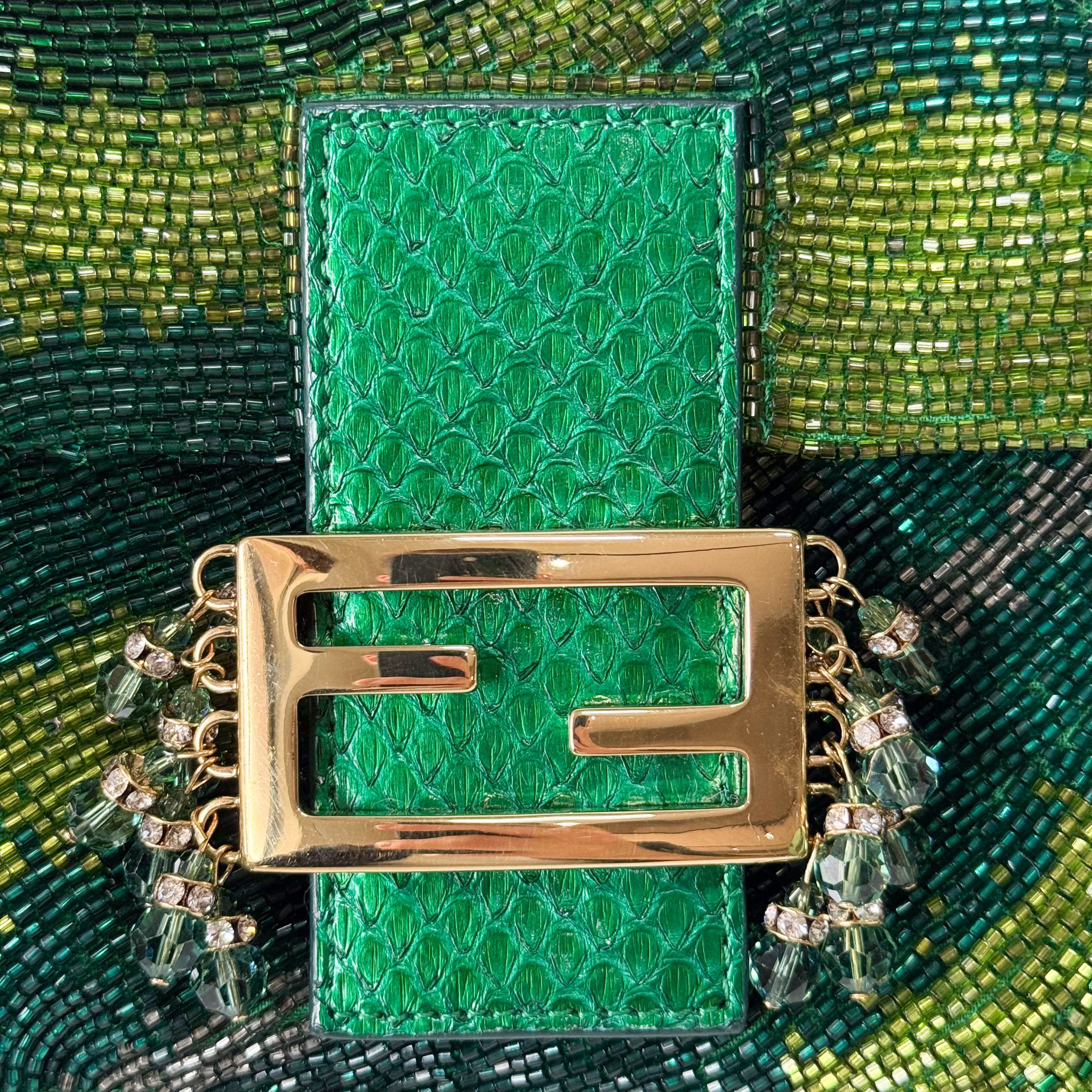 Limited Edition Baguette Green Beads With Charms Shoulder Bag