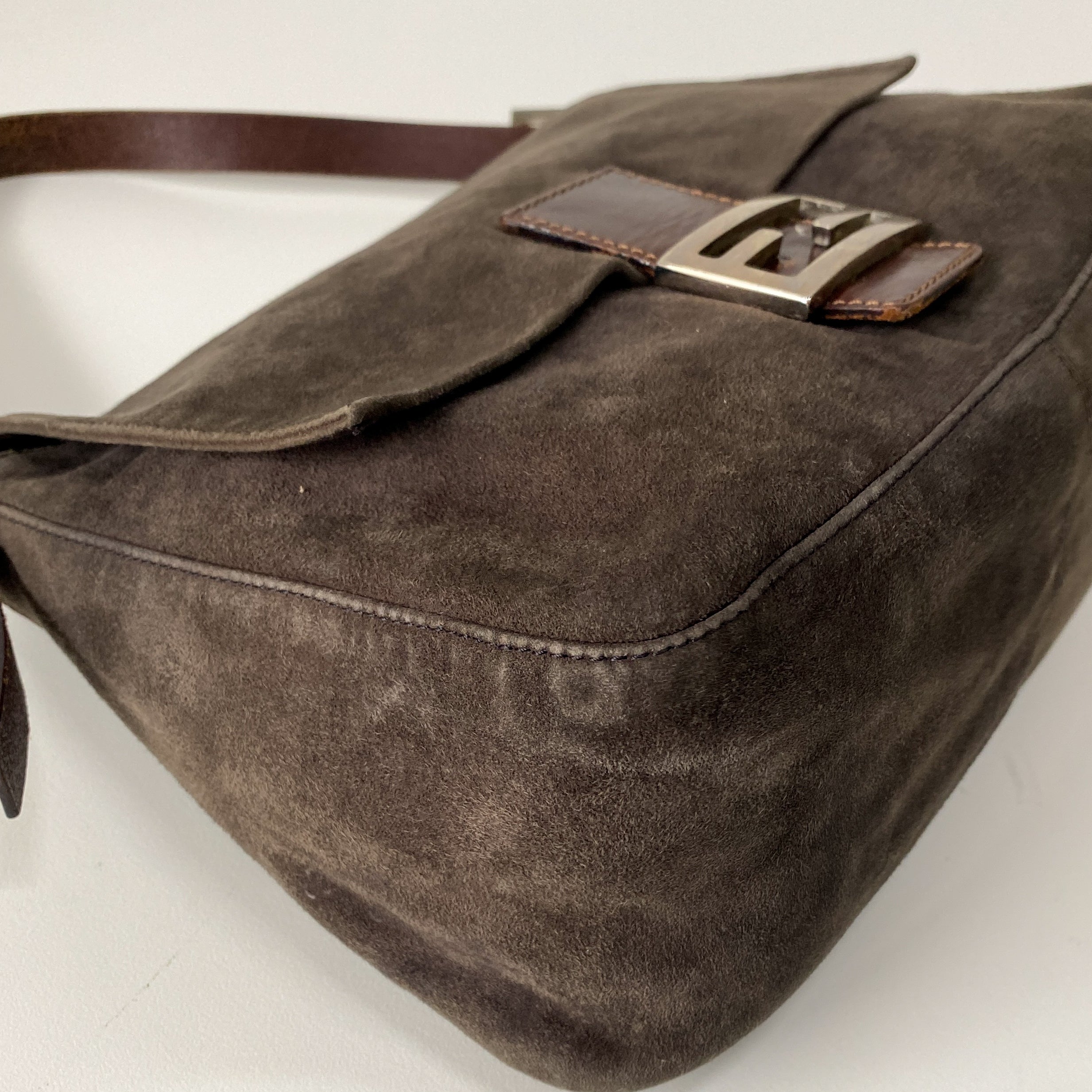 Mamma Baguette Grey Suede Shoulder Bag
