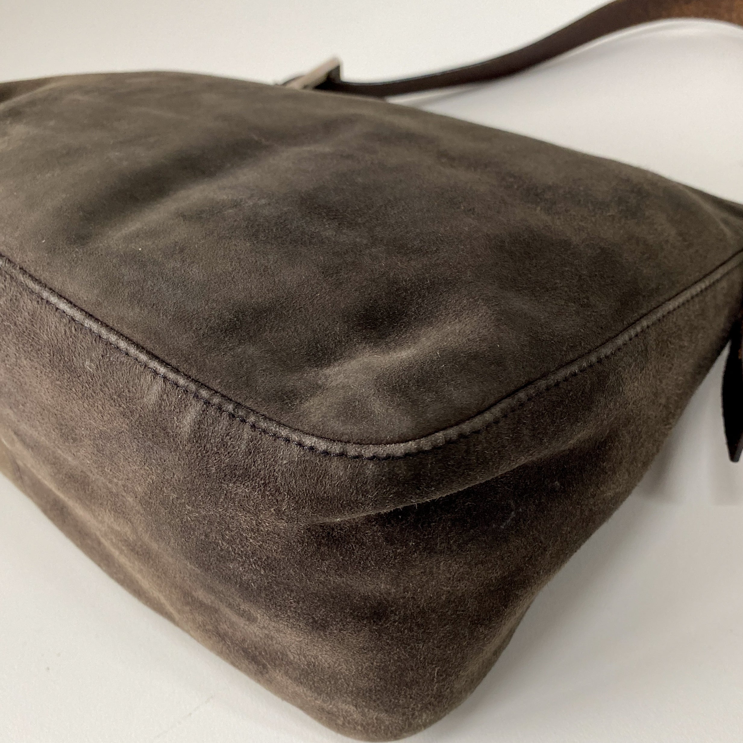 Mamma Baguette Grey Suede Shoulder Bag