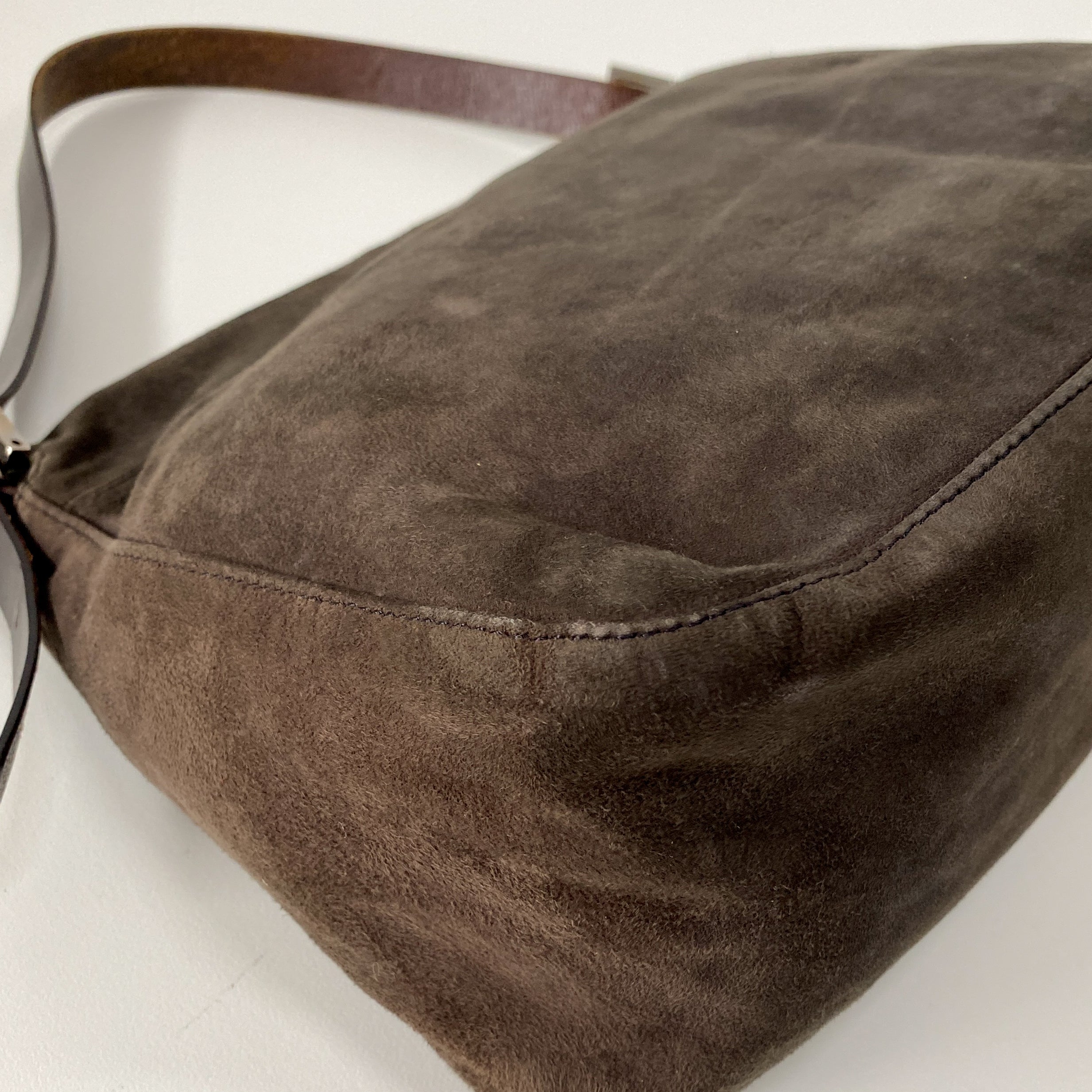 Mamma Baguette Grey Suede Shoulder Bag