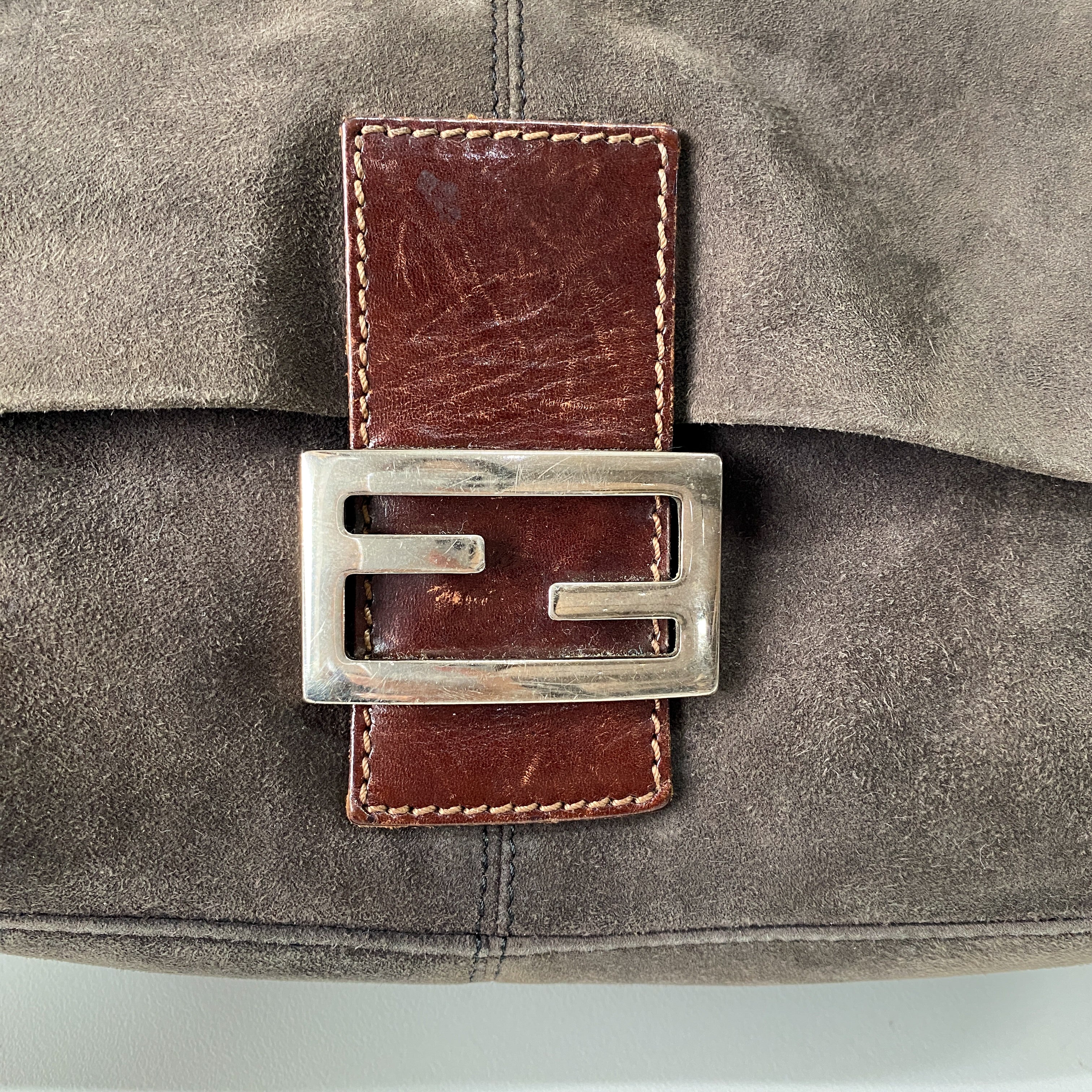 Mamma Baguette Grey Suede Shoulder Bag