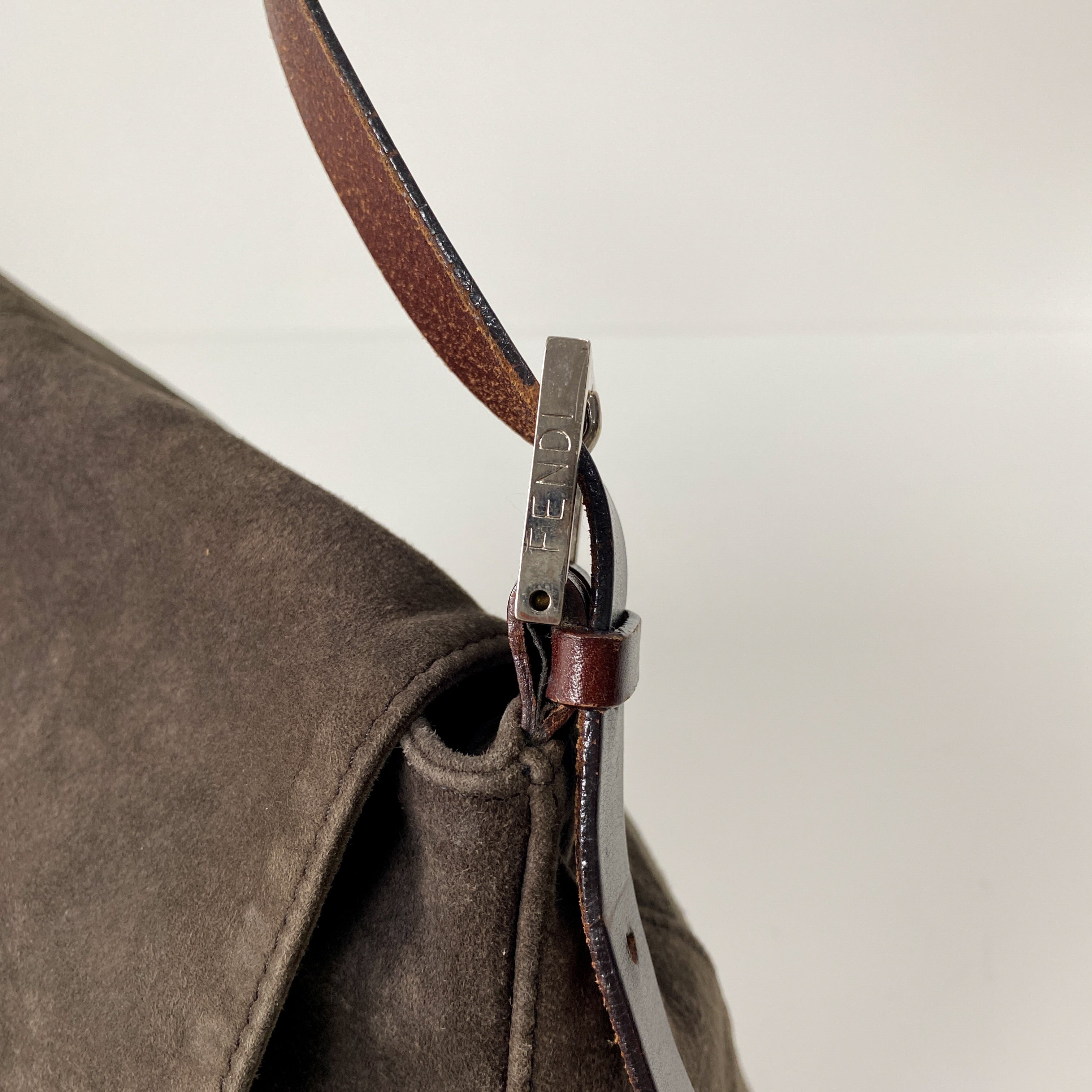 Mamma Baguette Grey Suede Shoulder Bag