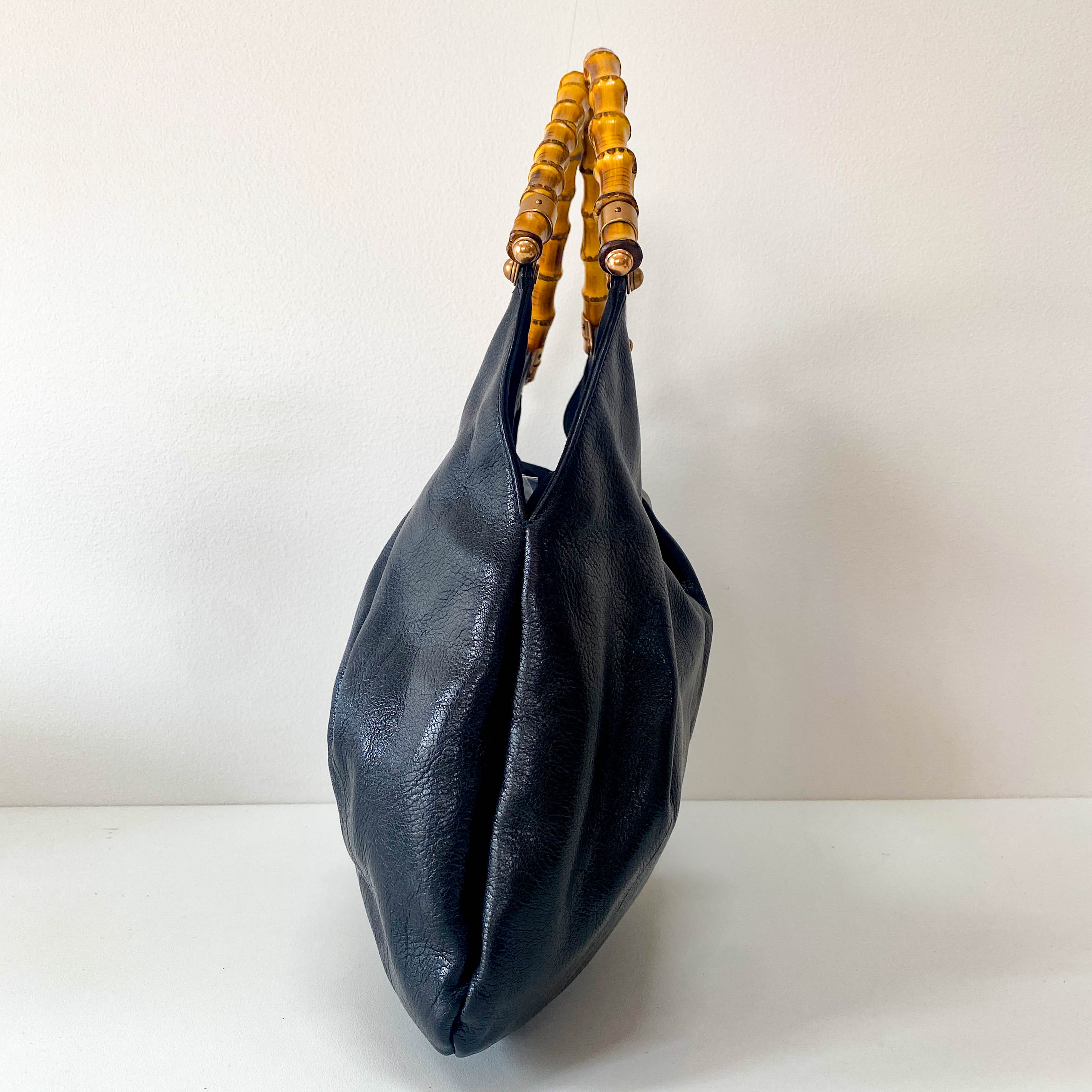 Bamboo Black Leather Hobo Studs Shoulder Bag