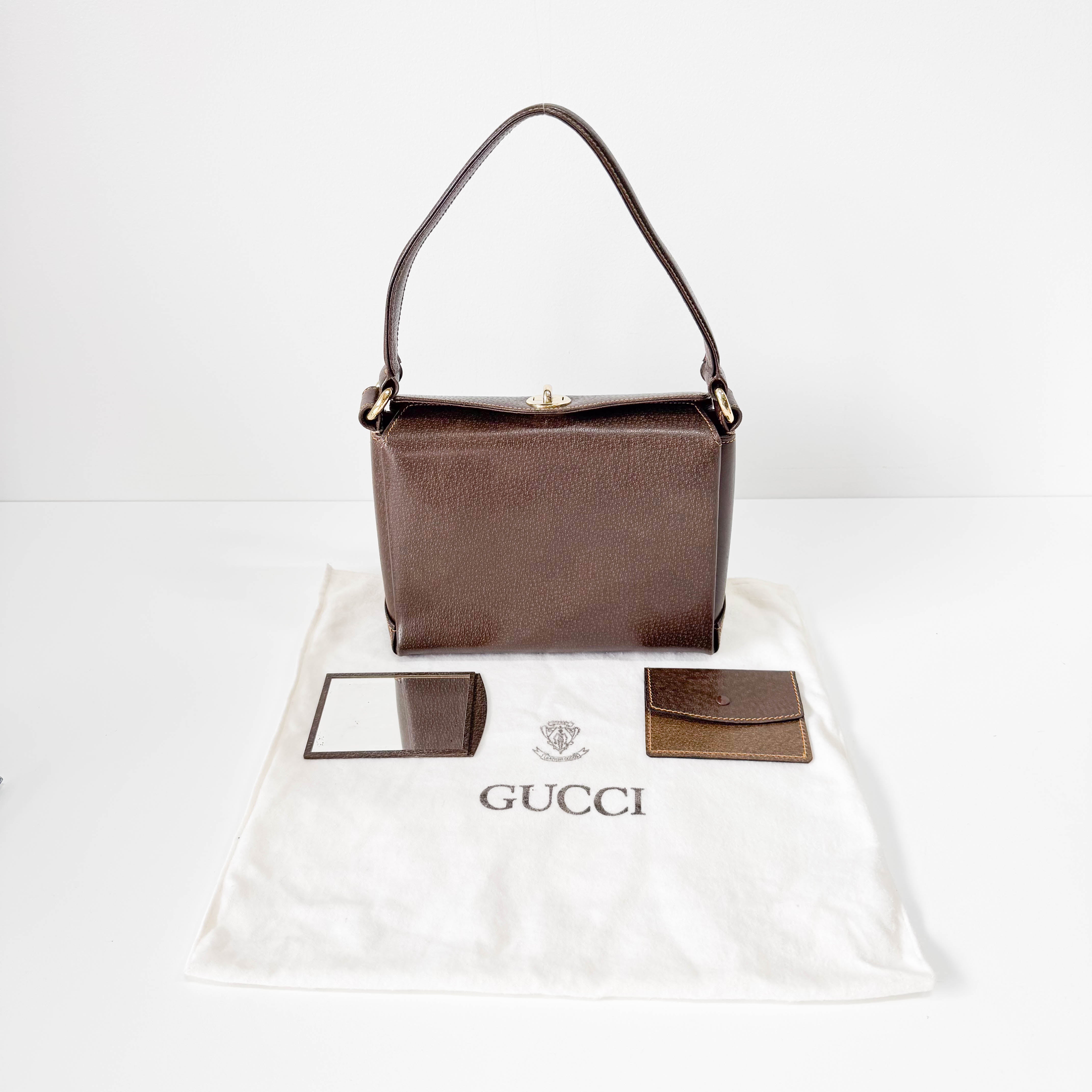 Vintage Top Turn Lock Brown Shoulder Bag