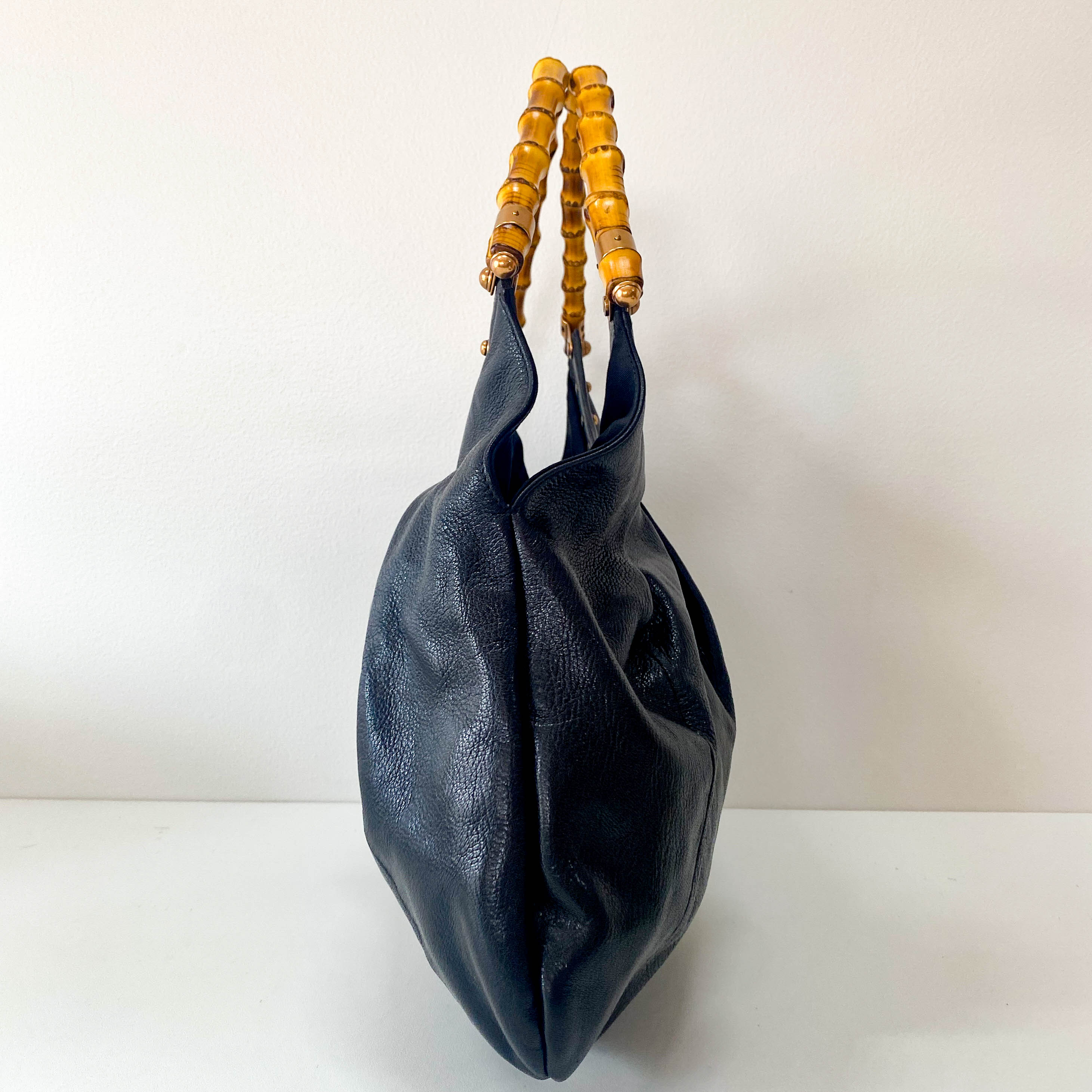 Bamboo Black Leather Hobo Studs Shoulder Bag