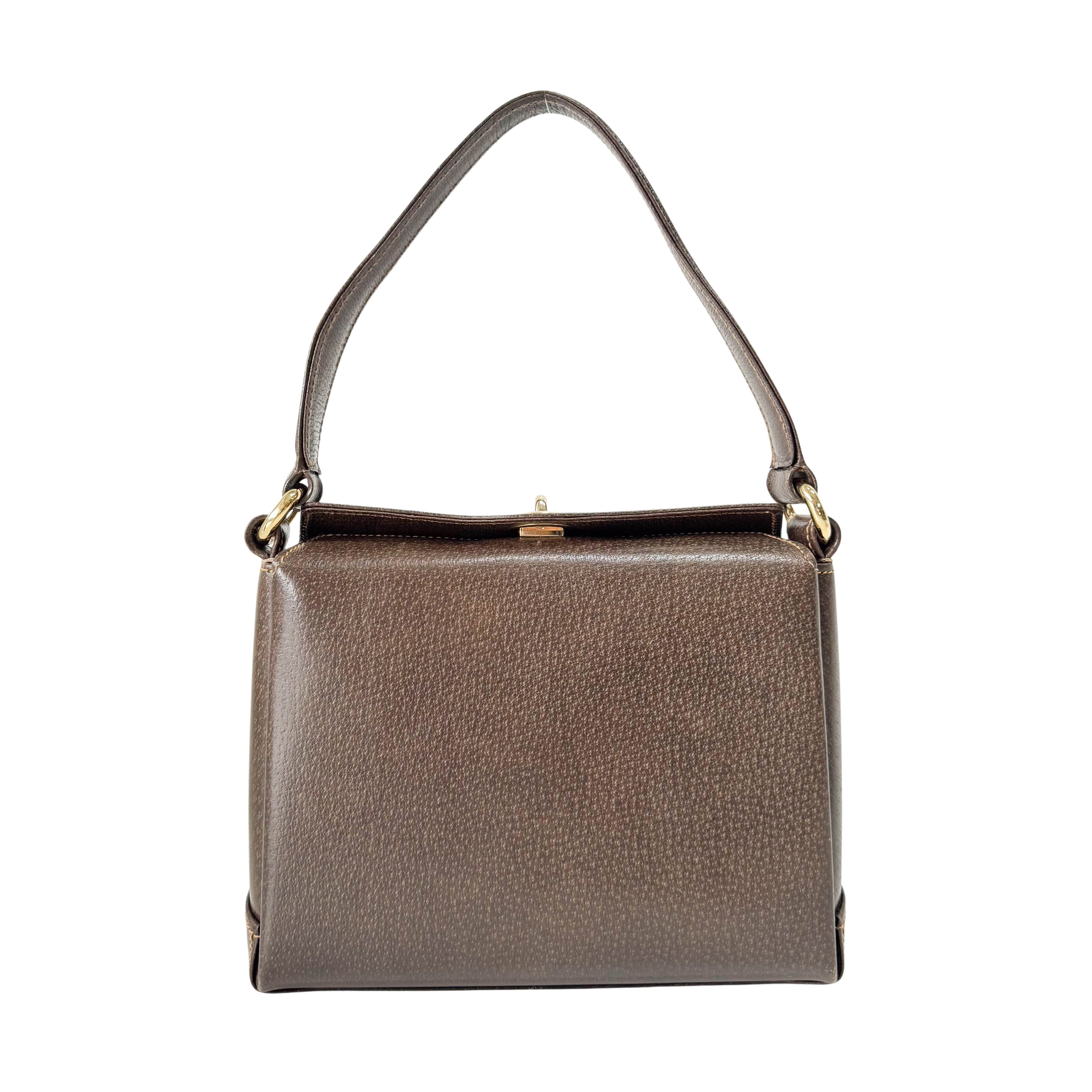 Vintage Top Turn Lock Brown Shoulder Bag