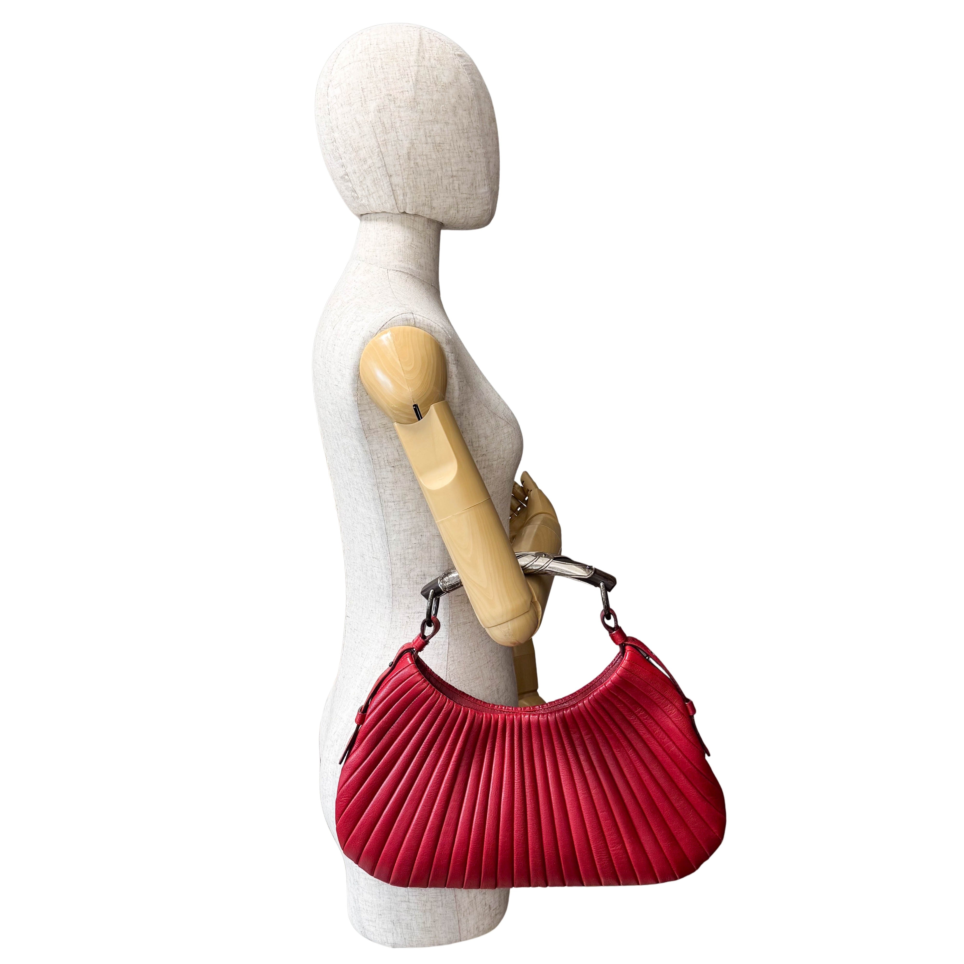 YSL Rive Gauche Lambskin Leather Hand Bag Red