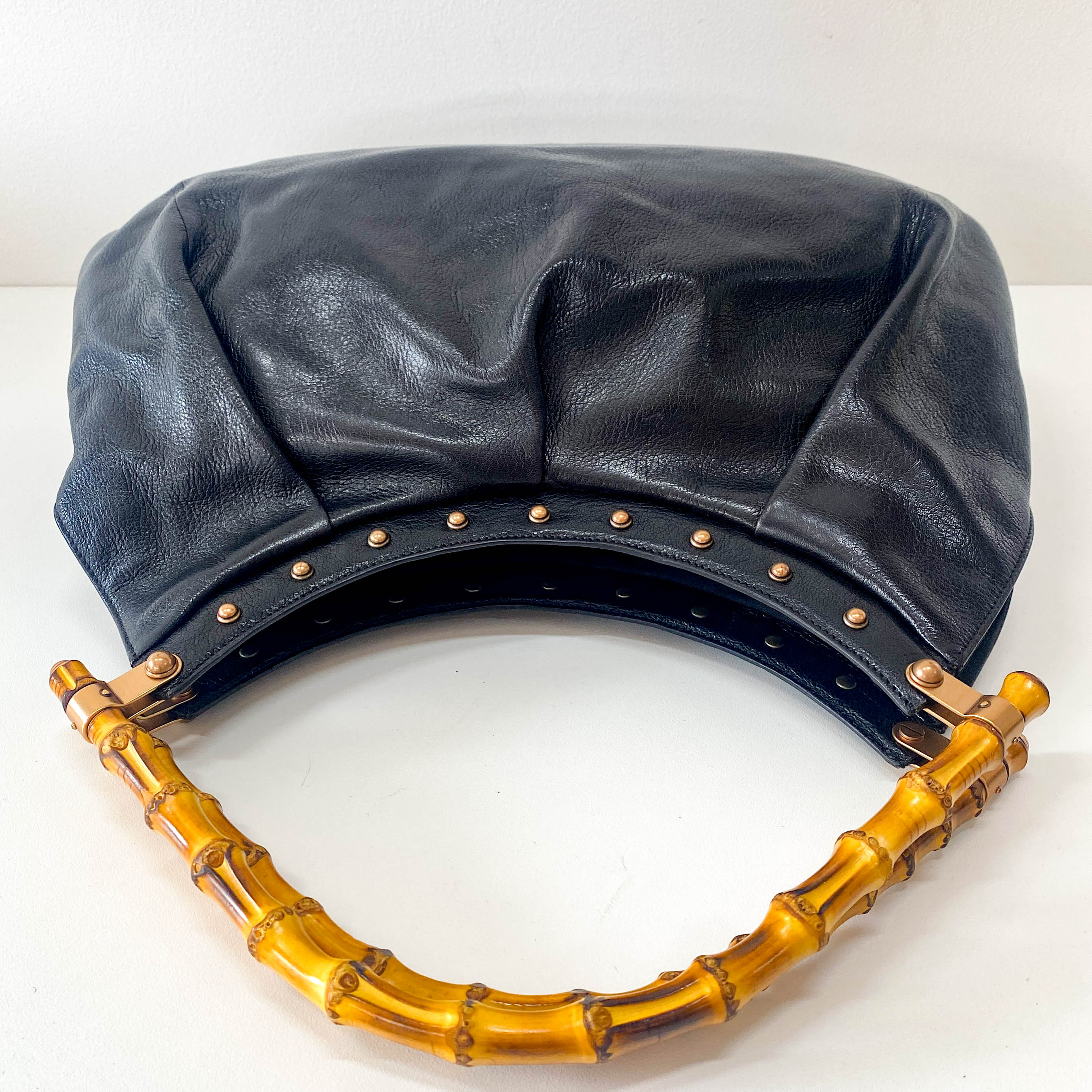 Bamboo Black Leather Hobo Studs Shoulder Bag