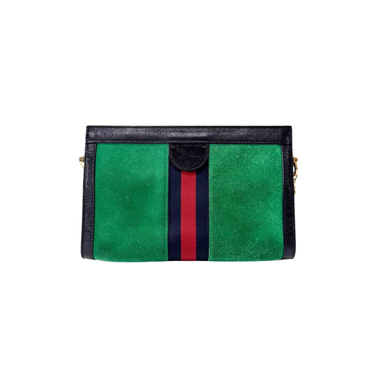 Ophidia Green Suede Gold Chain Shoulder Bag