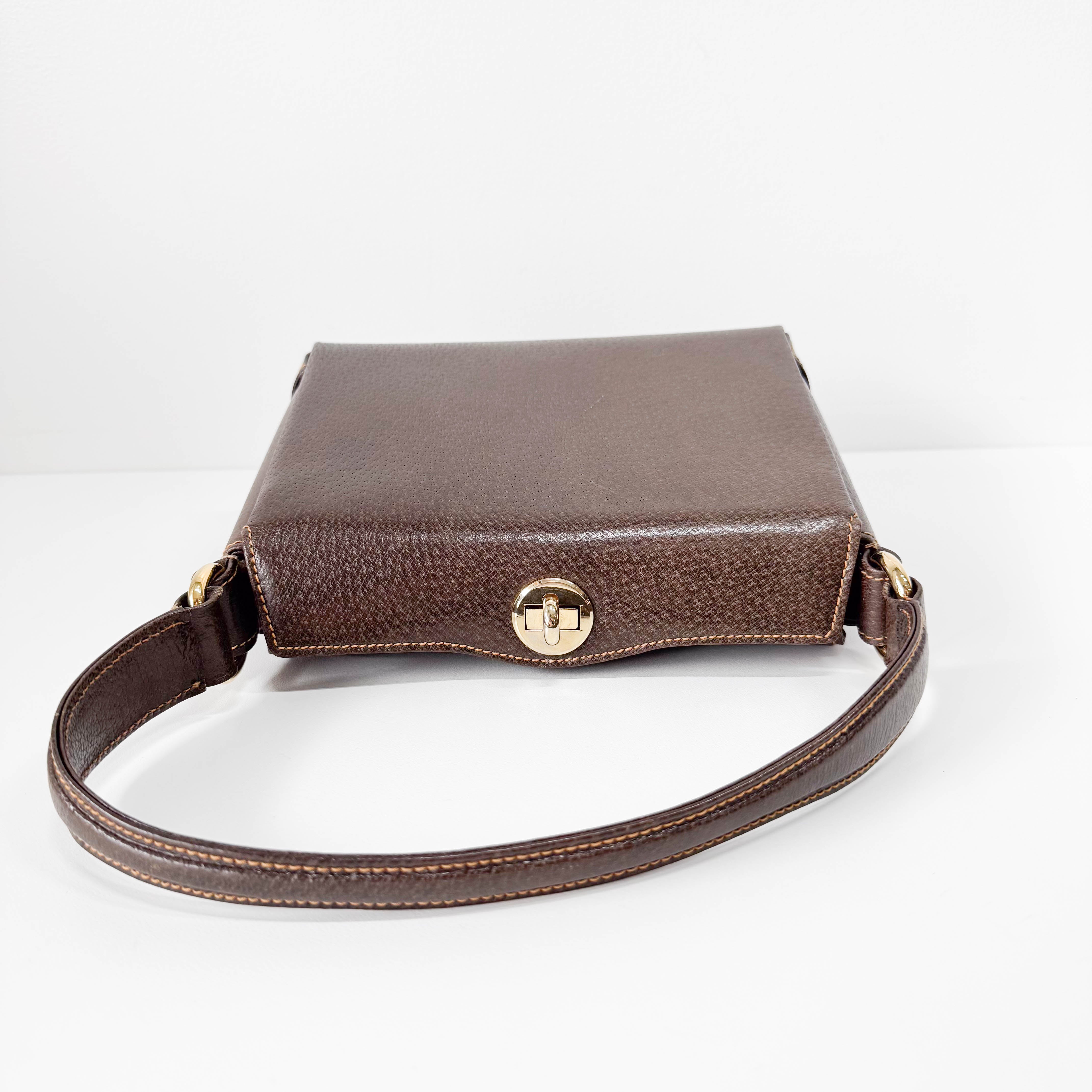 Vintage Top Turn Lock Brown Shoulder Bag