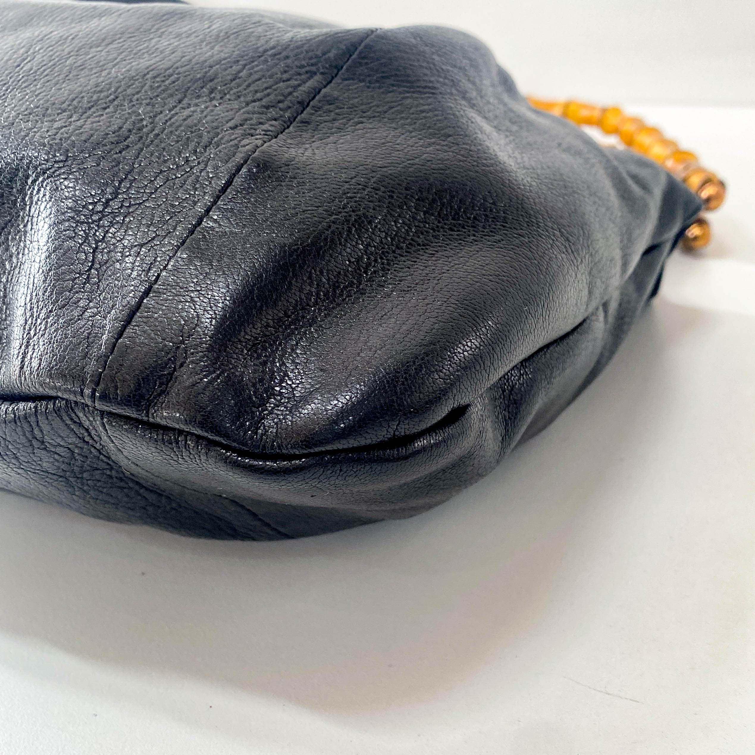 Bamboo Black Leather Hobo Studs Shoulder Bag