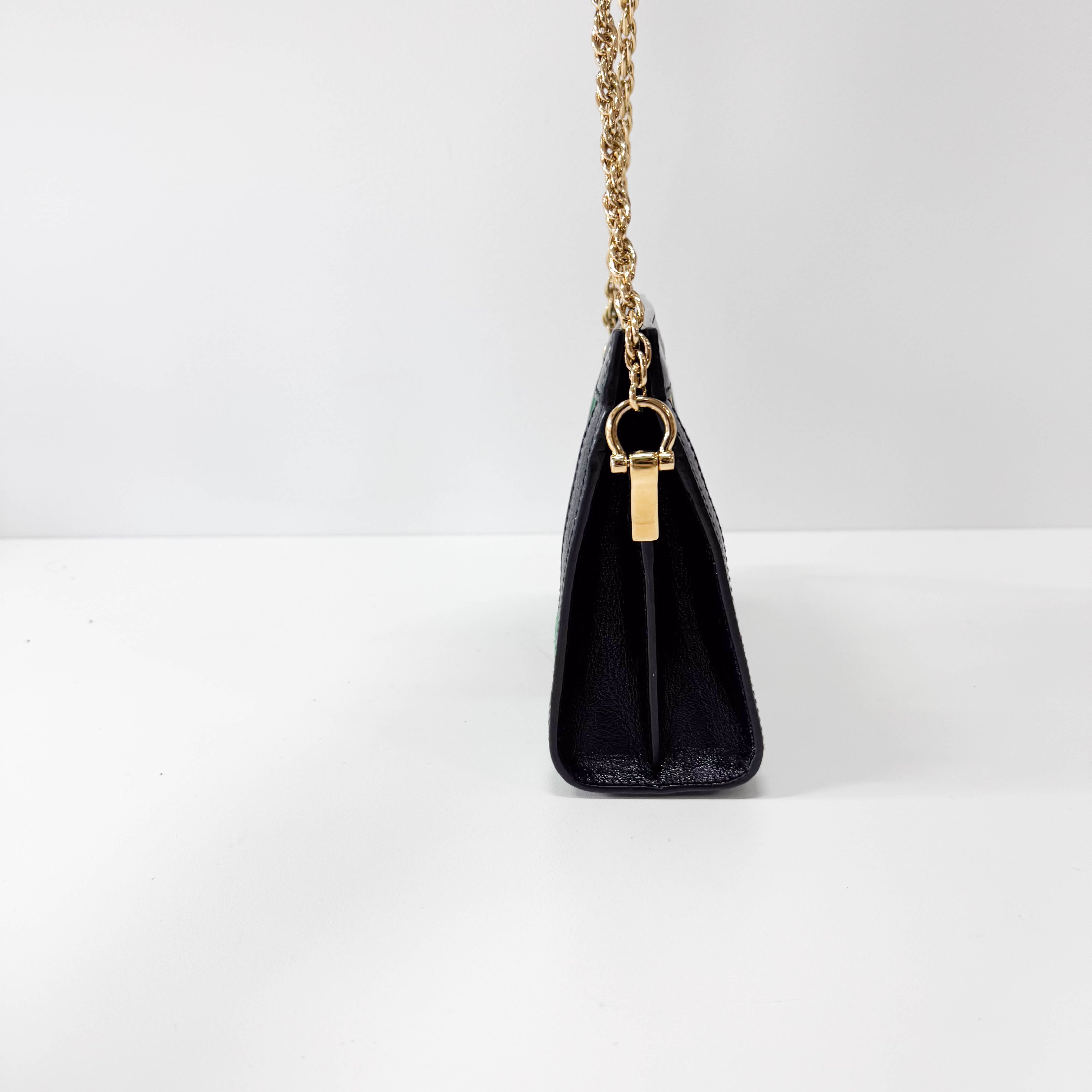 Ophidia Green Suede Gold Chain Shoulder Bag