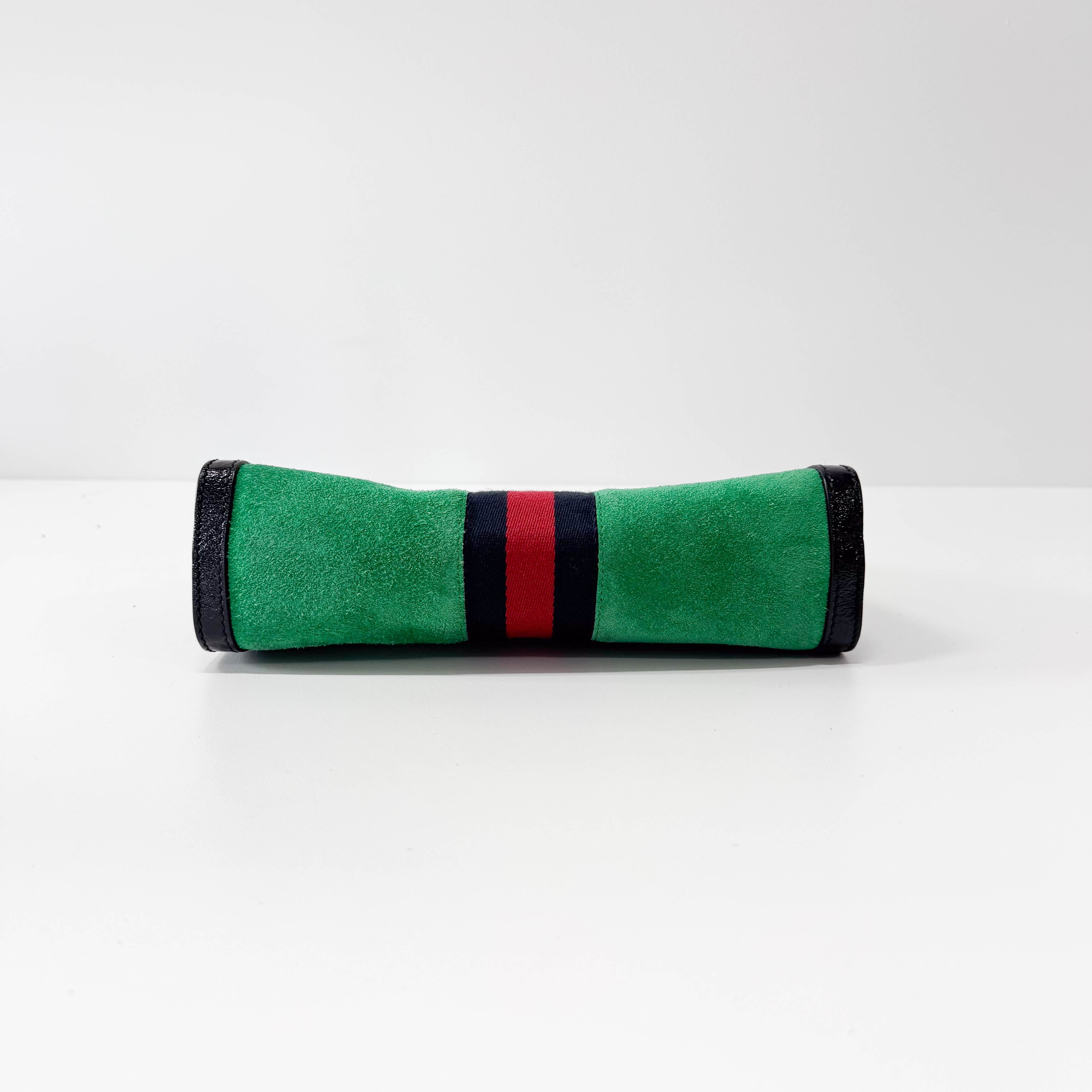 Ophidia Green Suede Gold Chain Shoulder Bag