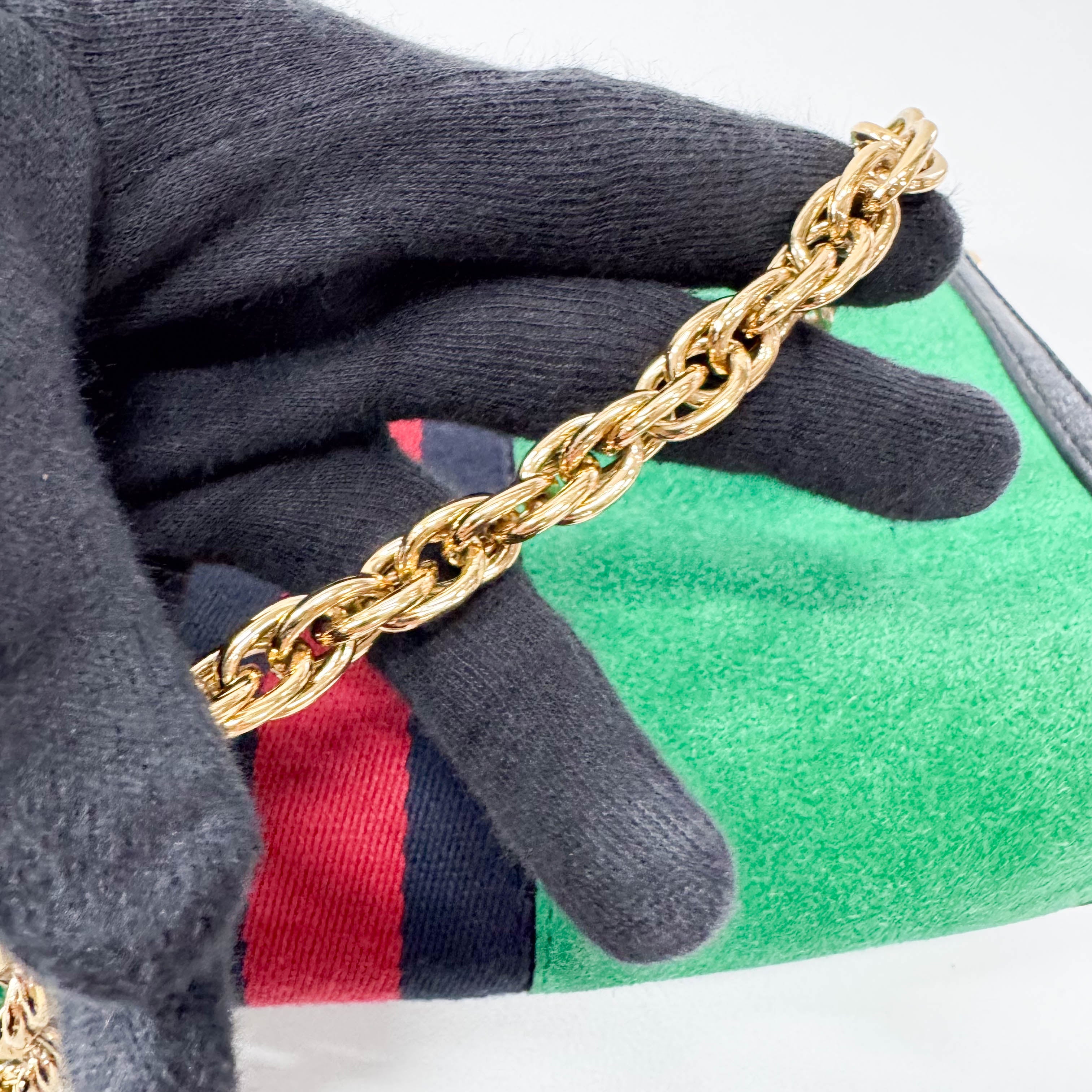 Ophidia Green Suede Gold Chain Shoulder Bag