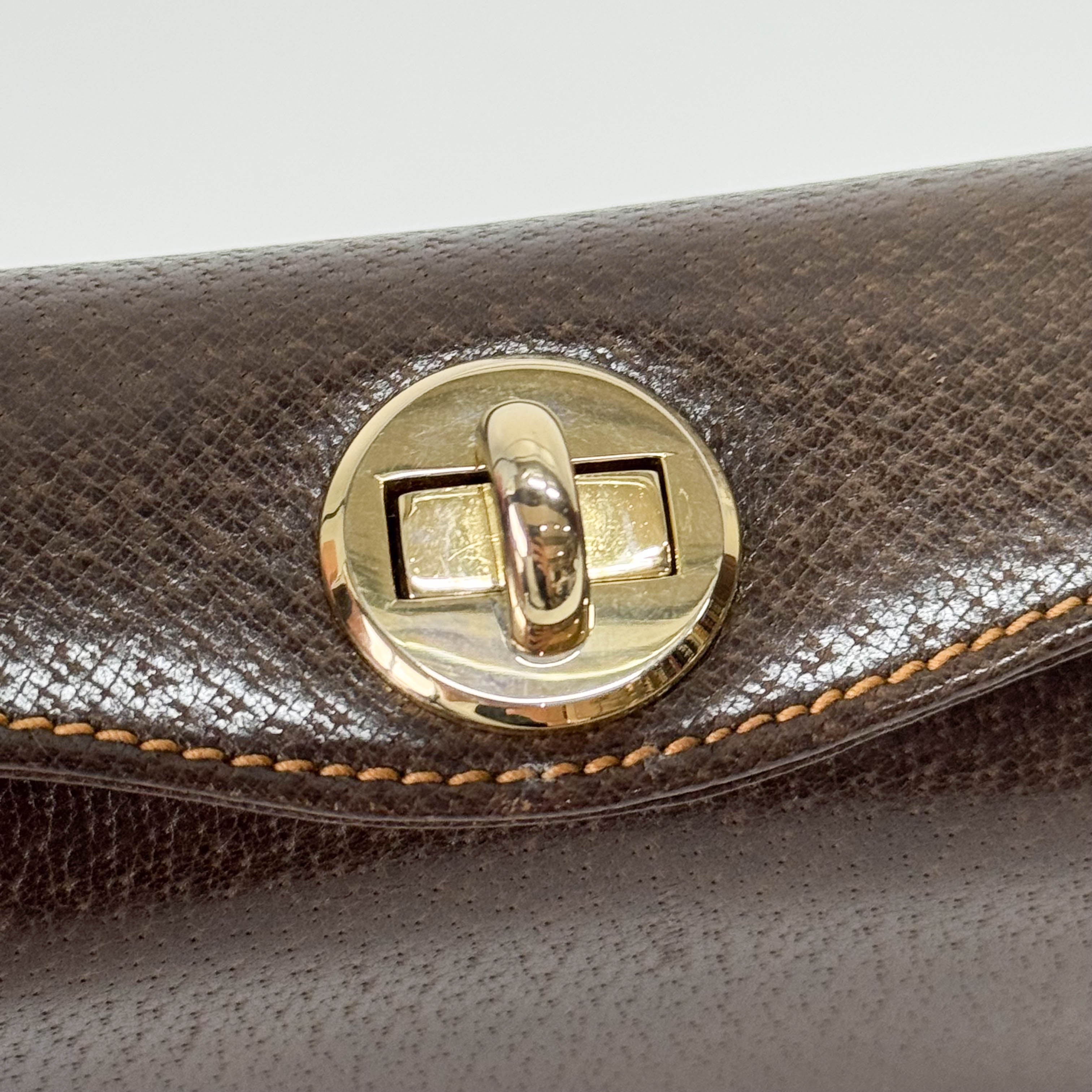 Vintage Top Turn Lock Brown Shoulder Bag